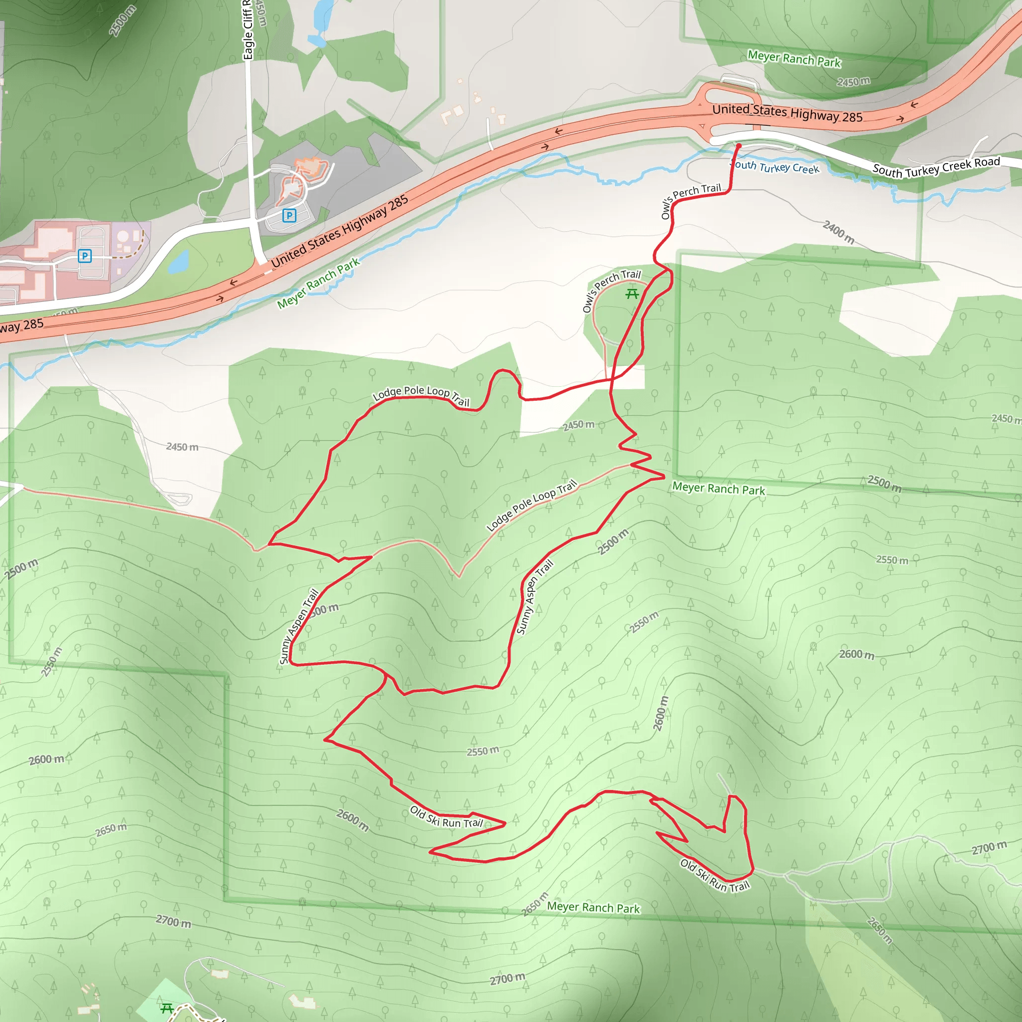 Sunny Aspen Trail and Old Ski Run Trail mobile static map