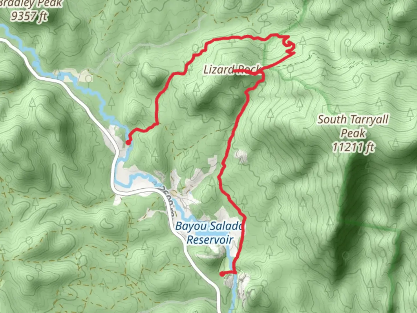 An image depicting the trail Brookside-Mccurdy and Lizard Rock Trail and its surrounding area.