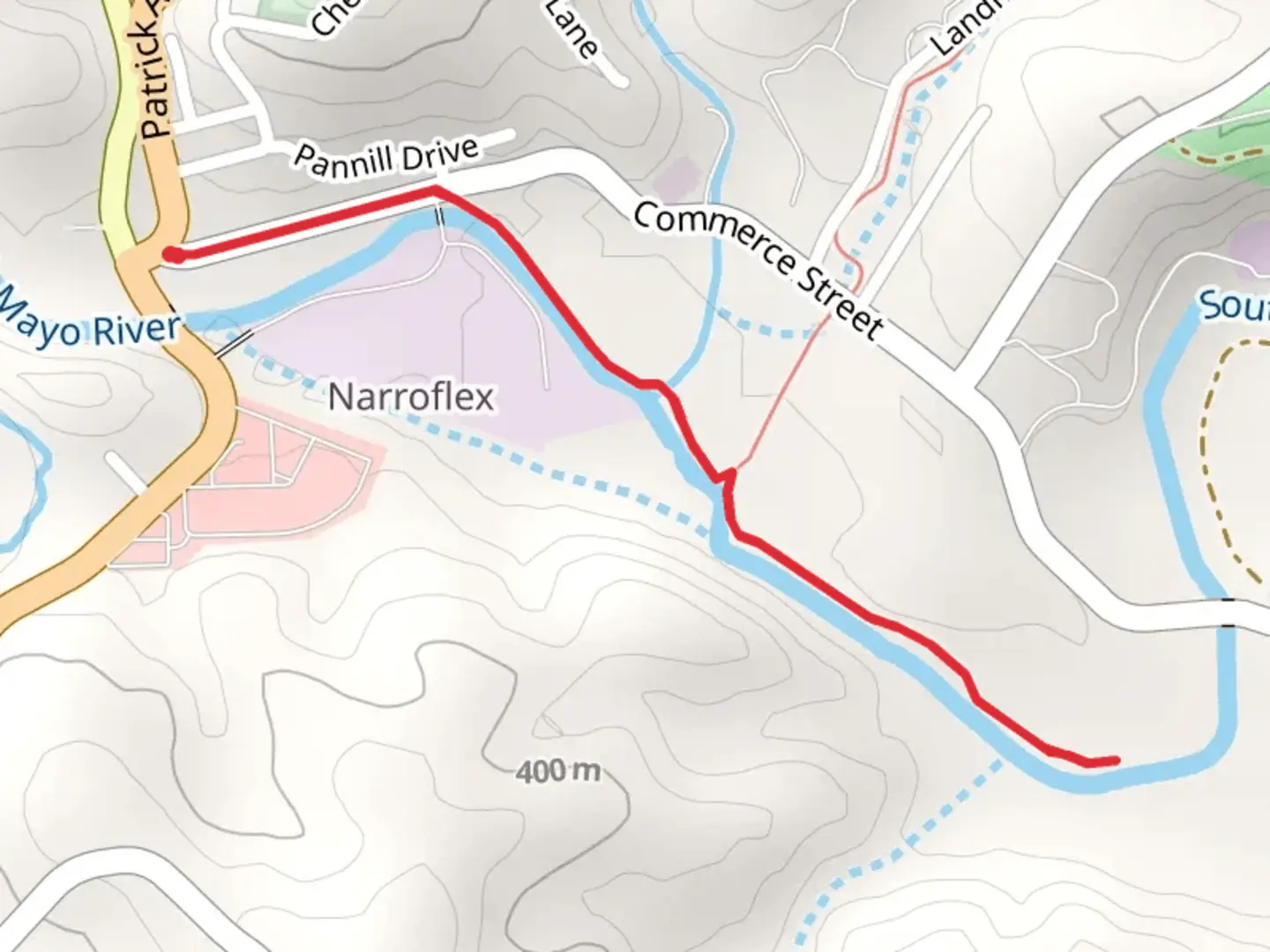 An image depicting the trail Mayo River Rail Trail along South Mayo River and its surrounding area.