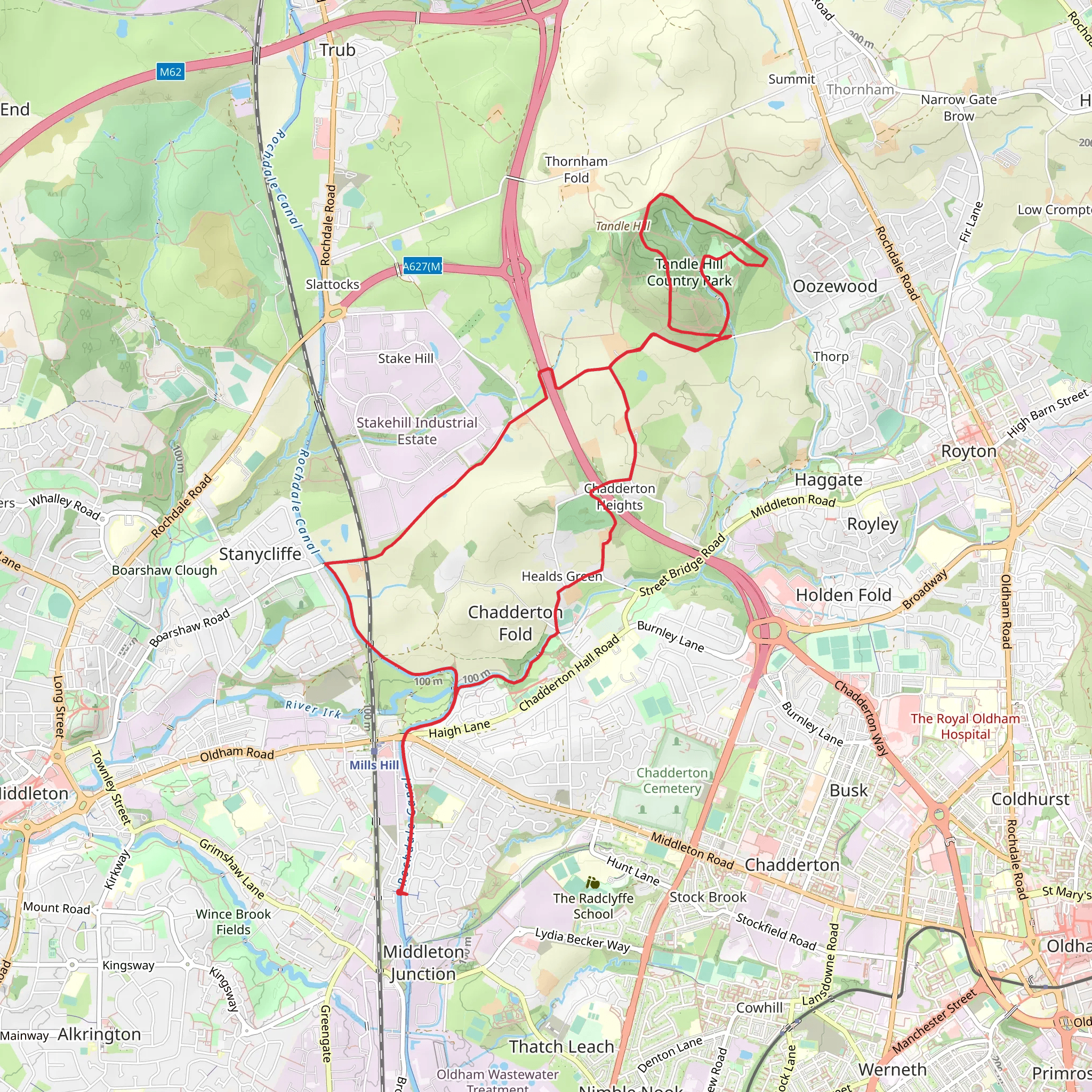 Chadderton Park and Tandle Hill Country Park Loop mobile static map