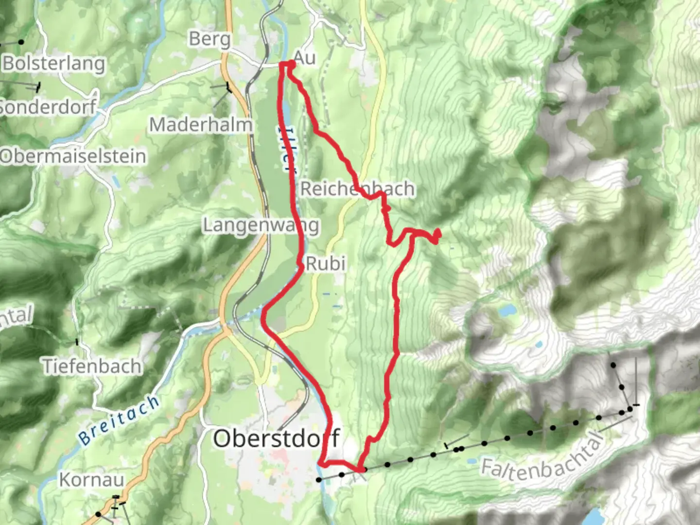 An image depicting the trail Fischen and Gaisalpe Loop and its surrounding area.