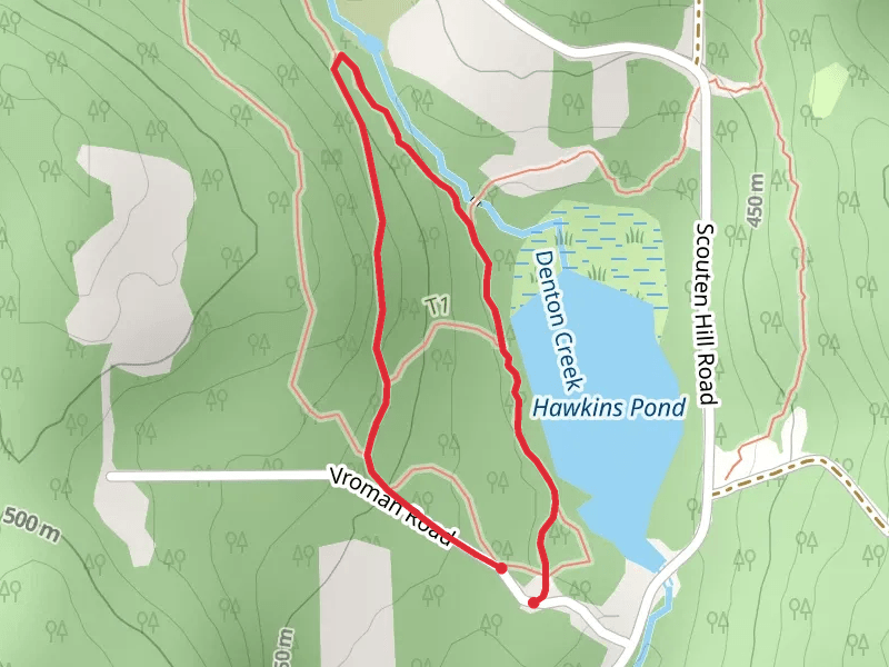 Hawkins Pond via Shoreline Way Trail and Hemlock Cliffs Trail