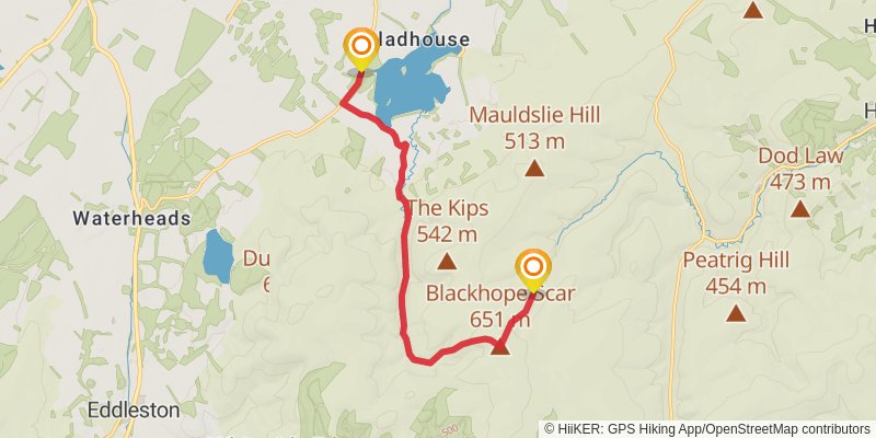 Blackhope Scar Loop from Gladhouse Reservoir stage 2 Map