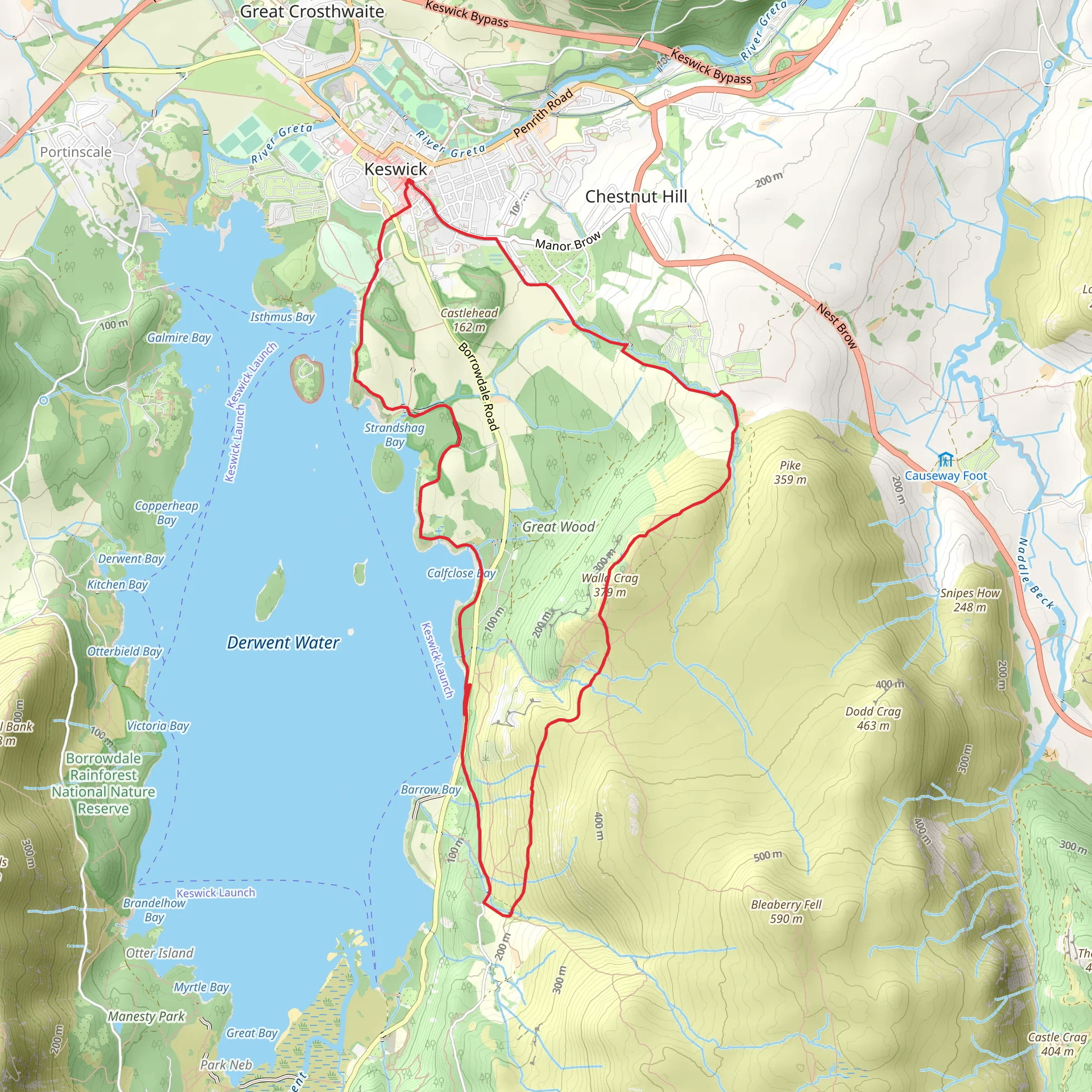 Walla Crag Walking Route mobile static map