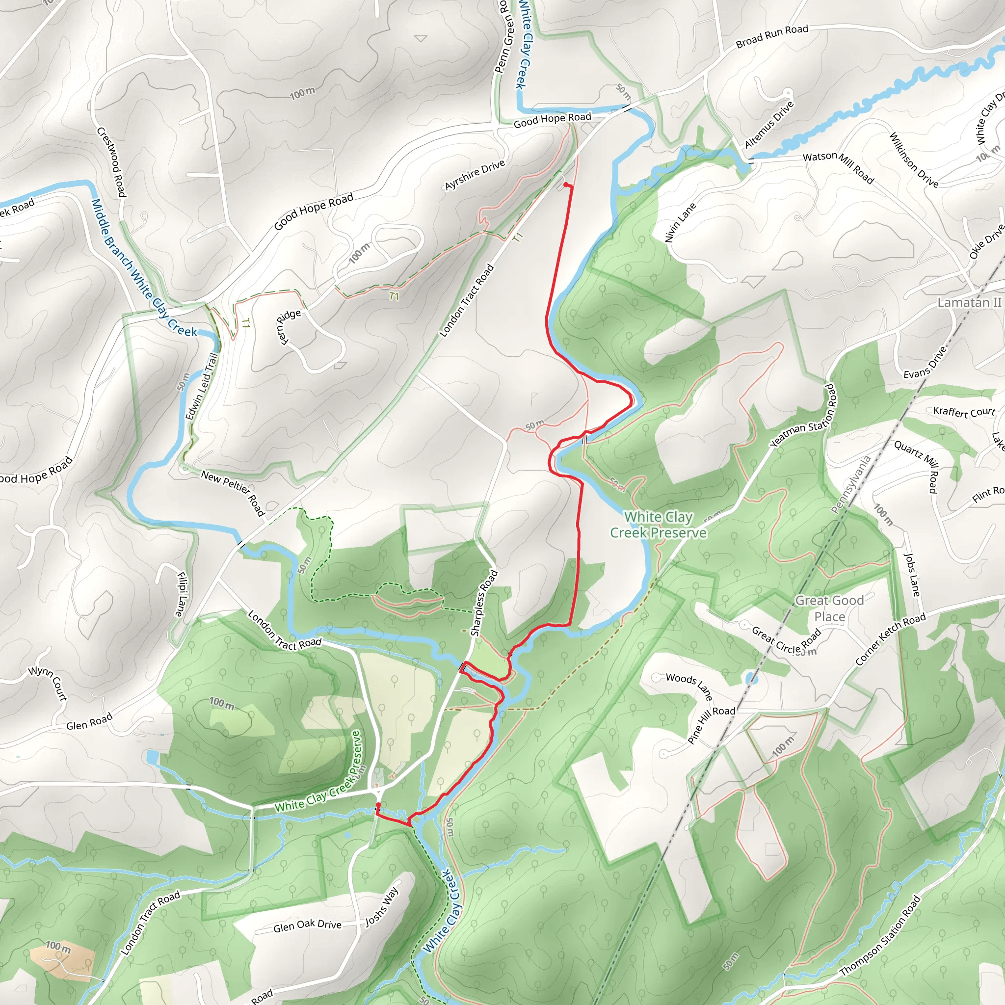White Clay Creek Preserve Trail mobile static map
