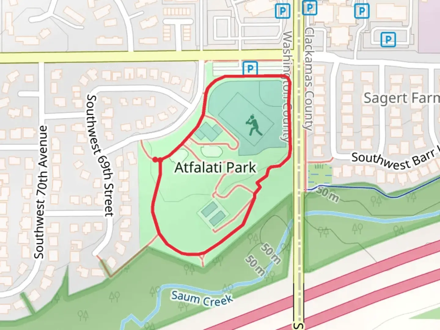 An image depicting the trail Atfalati Park Loop and its surrounding area.