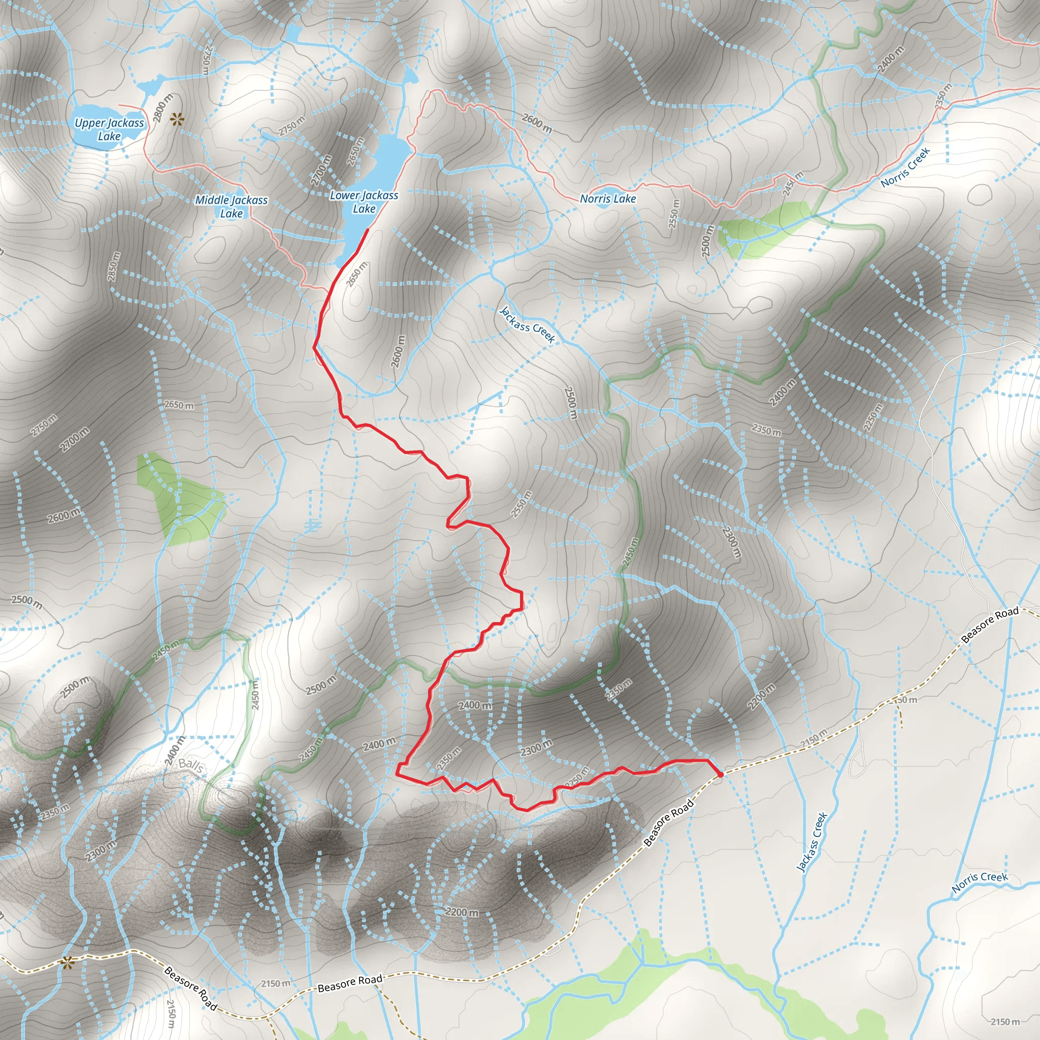 Lower Jackass Lake via Jackass Lakes Trail mobile static map