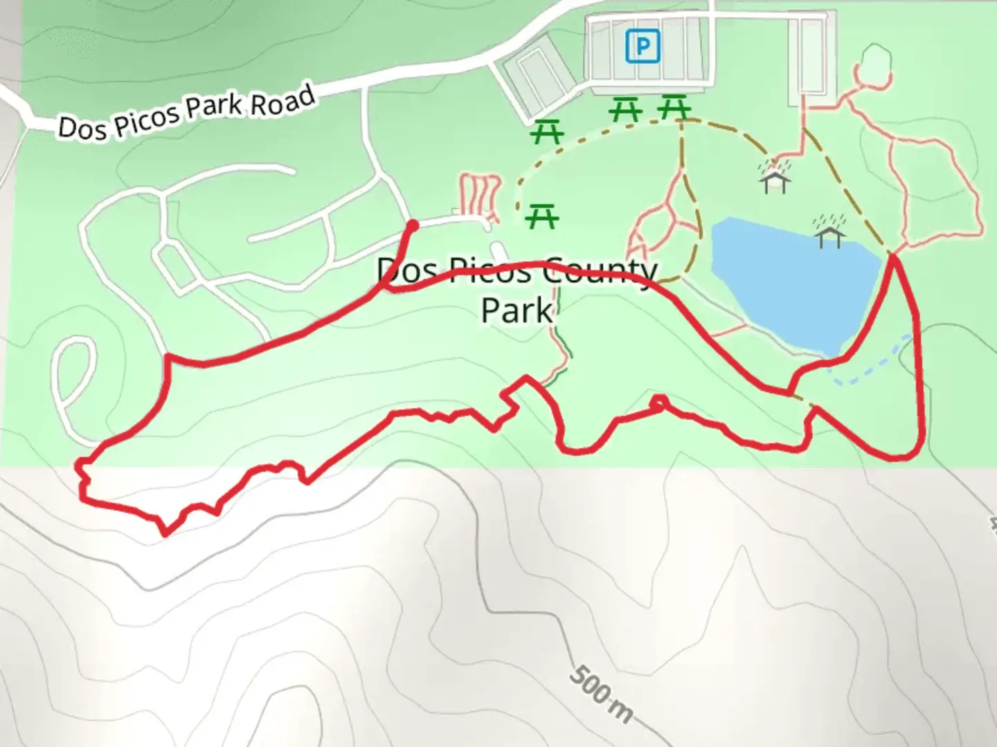 An image depicting the trail Dos Picos County Park Loop and its surrounding area.