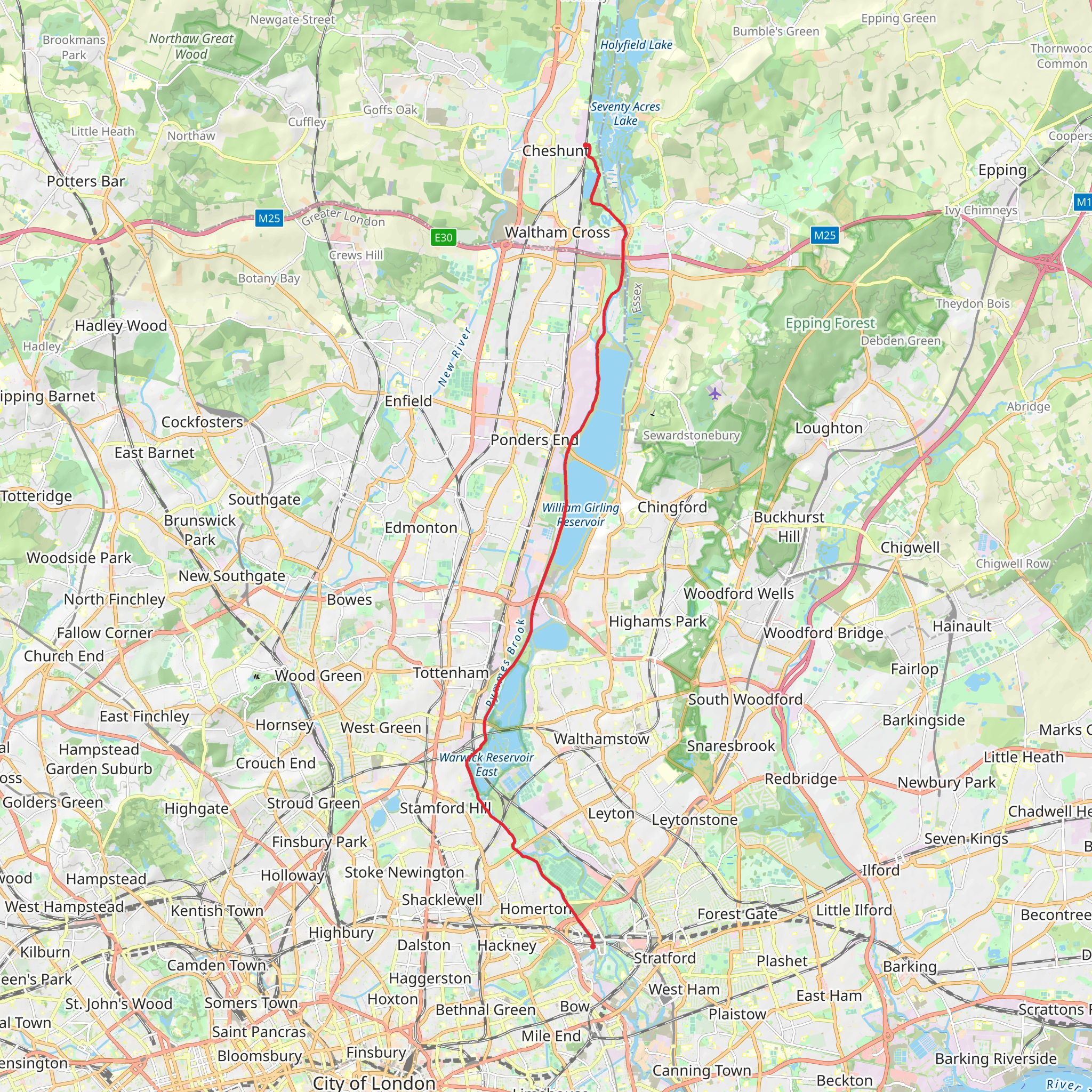 Lee Valley Walk and Lee Canal Towpath mobile static map