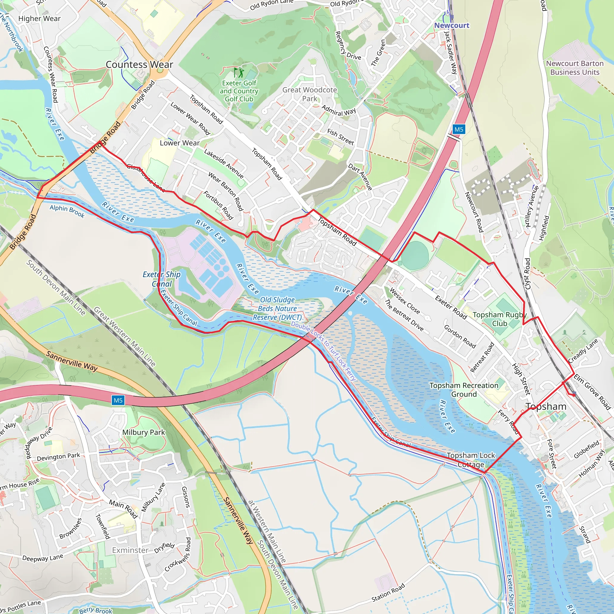 Avocet Line - Topsham Station to Countess Wear Walk mobile static map