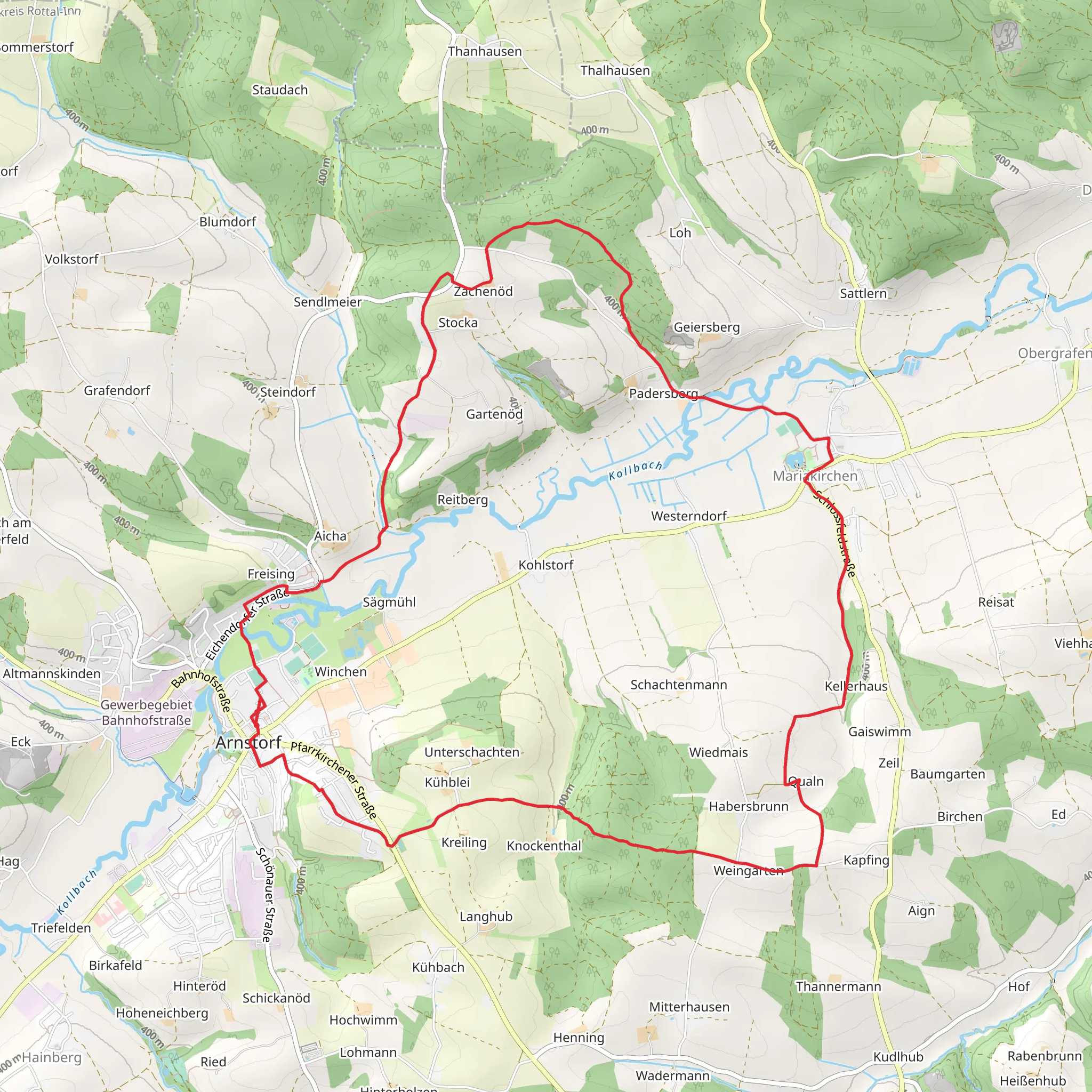 Padersberger Strasse and Arnstorfer Wanderroute mobile static map