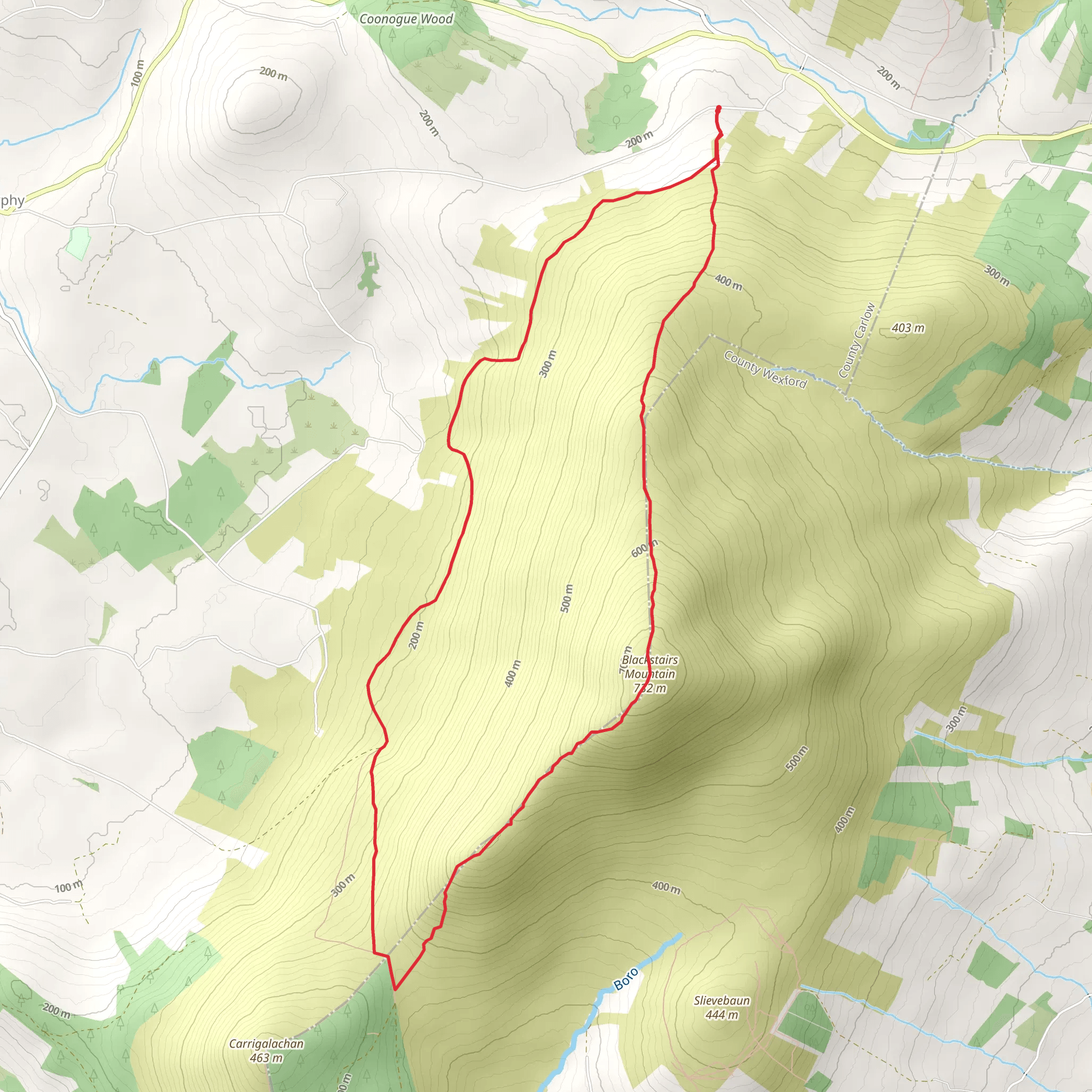 Blackstairs Mountain Loop from Lower Knockroe mobile static map