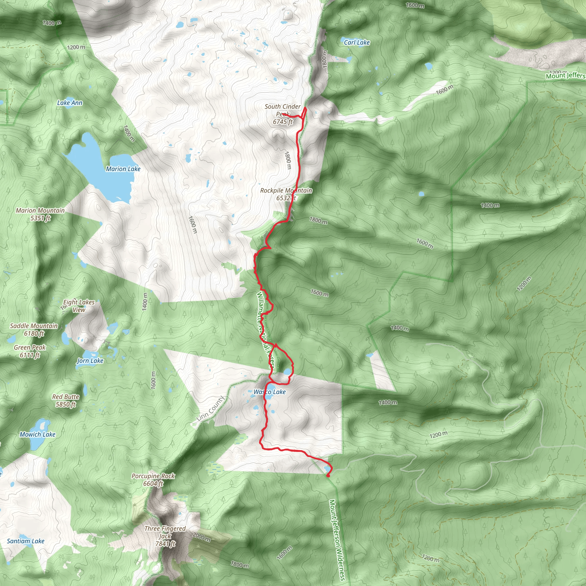 Wasco Lake, Minto Lake, Rockpile Mountain and South Clinder Peak via PCT mobile static map