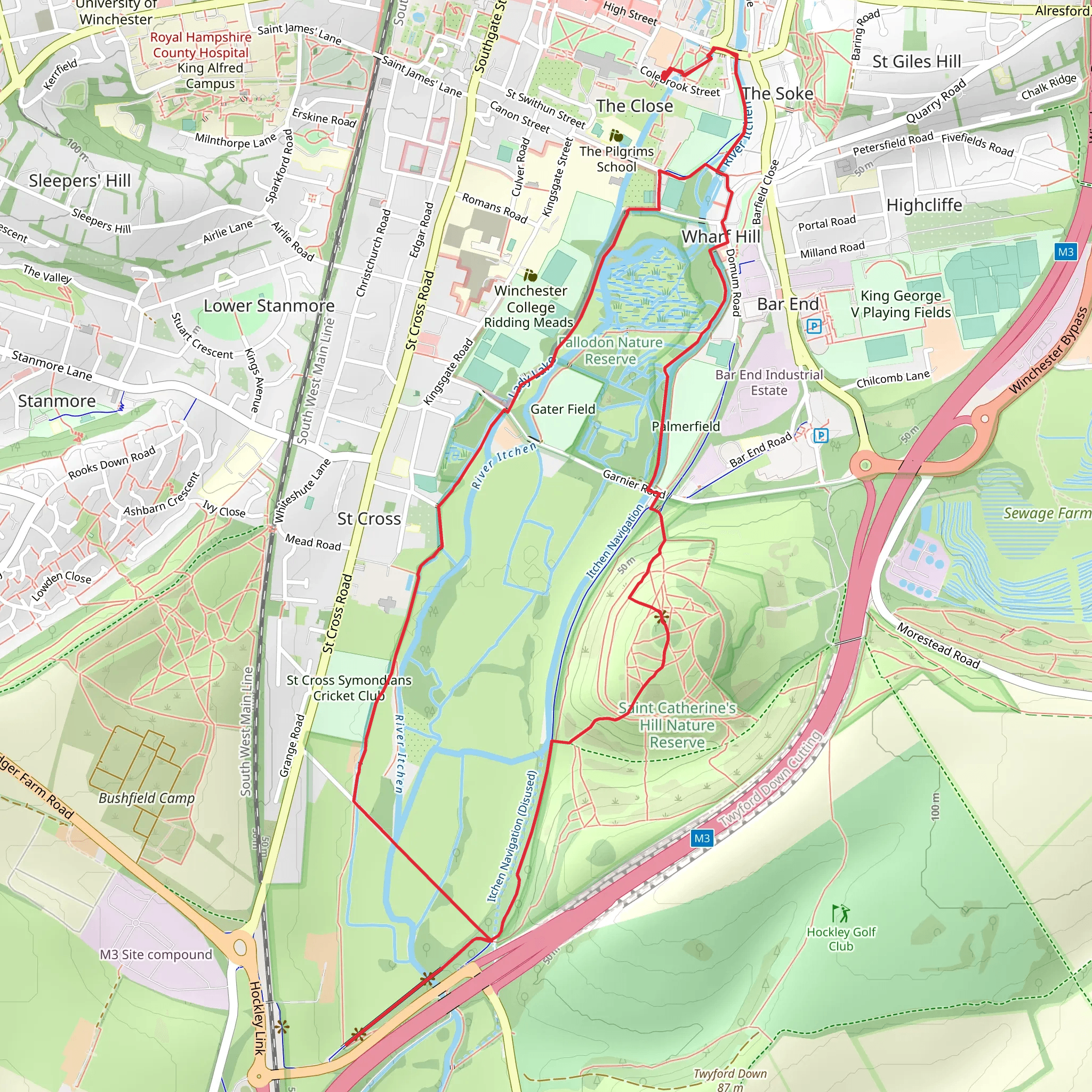 St James's Way and Saint Catherine's Hill Loop mobile static map