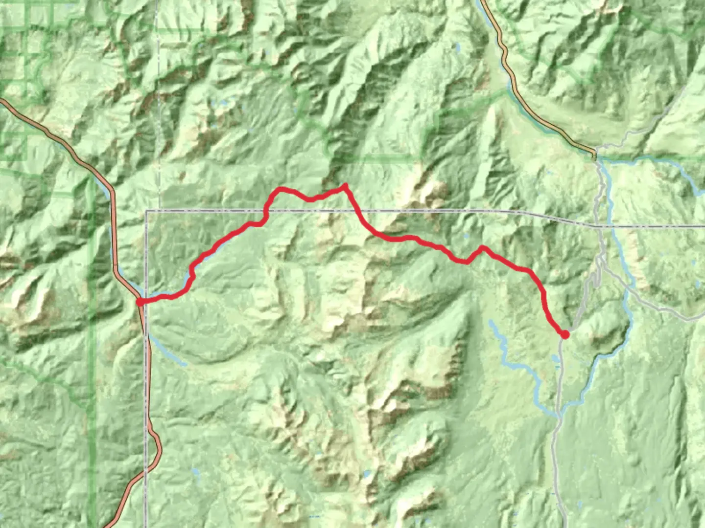 An image depicting the trail Sportsman Lake Trail and Fan Creek Trail and its surrounding area.