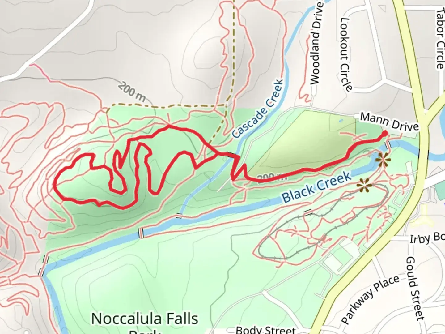 An image depicting the trail Black Creek and Jeep Hill Loop Trail and its surrounding area.