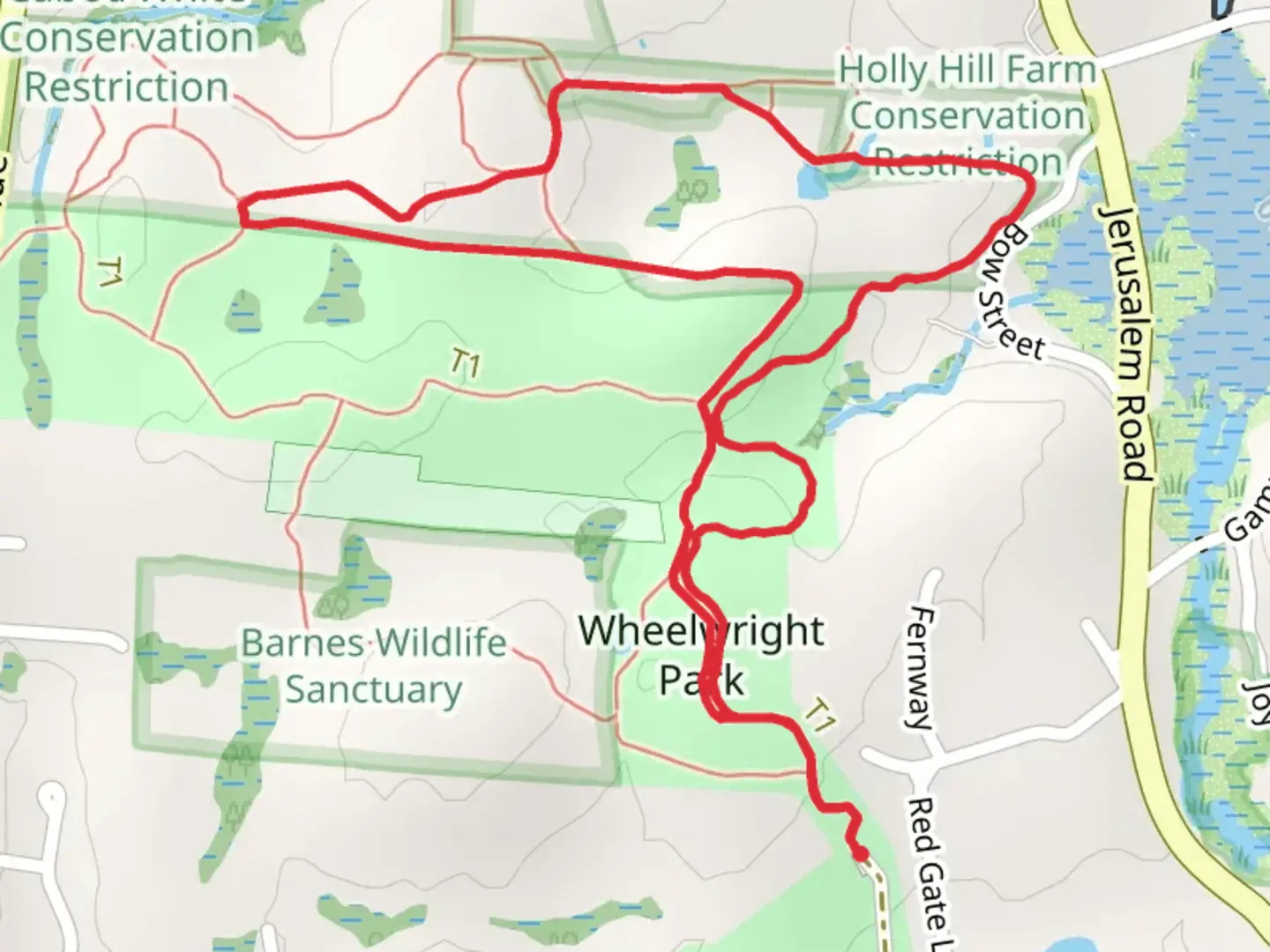 An image depicting the trail Wheelwright Park Loop and its surrounding area.