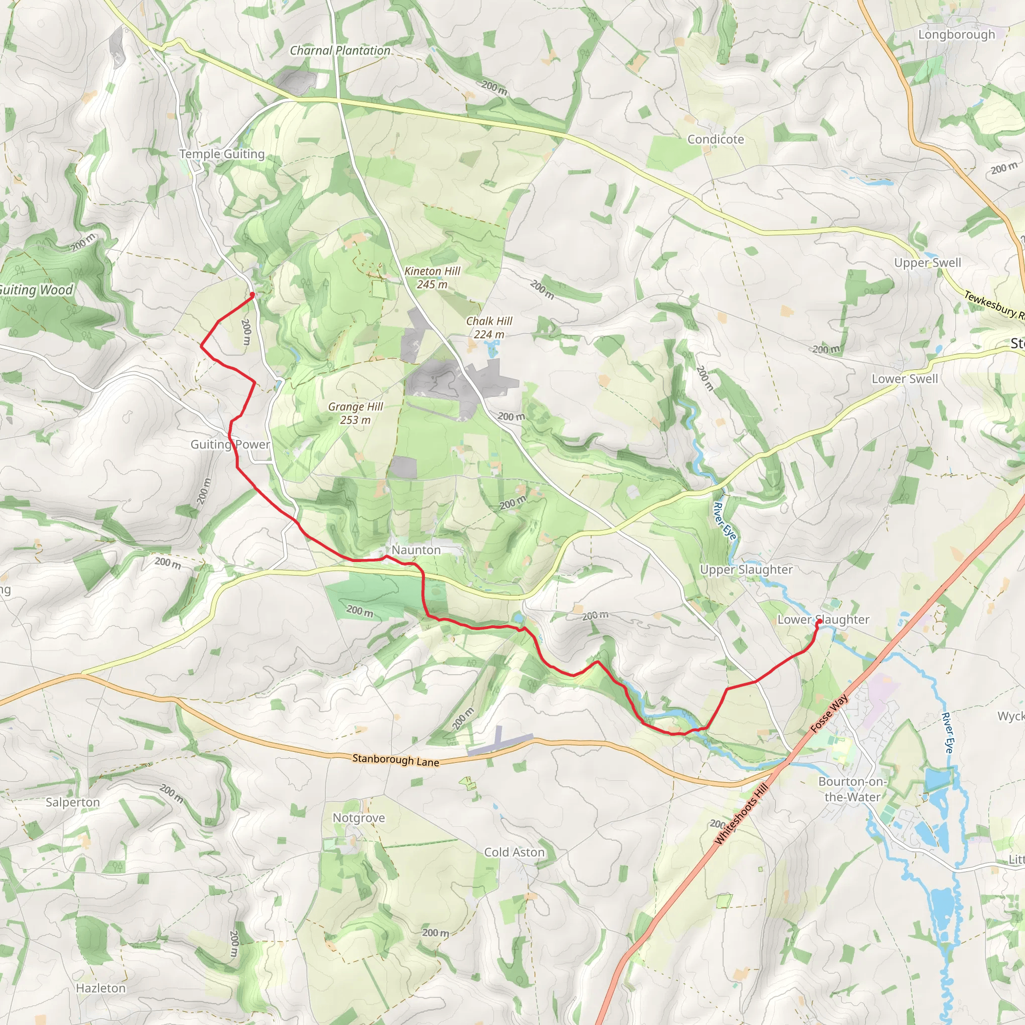 Macmillan Way and Diamond Way from Lower Slaughter to Kineton mobile static map