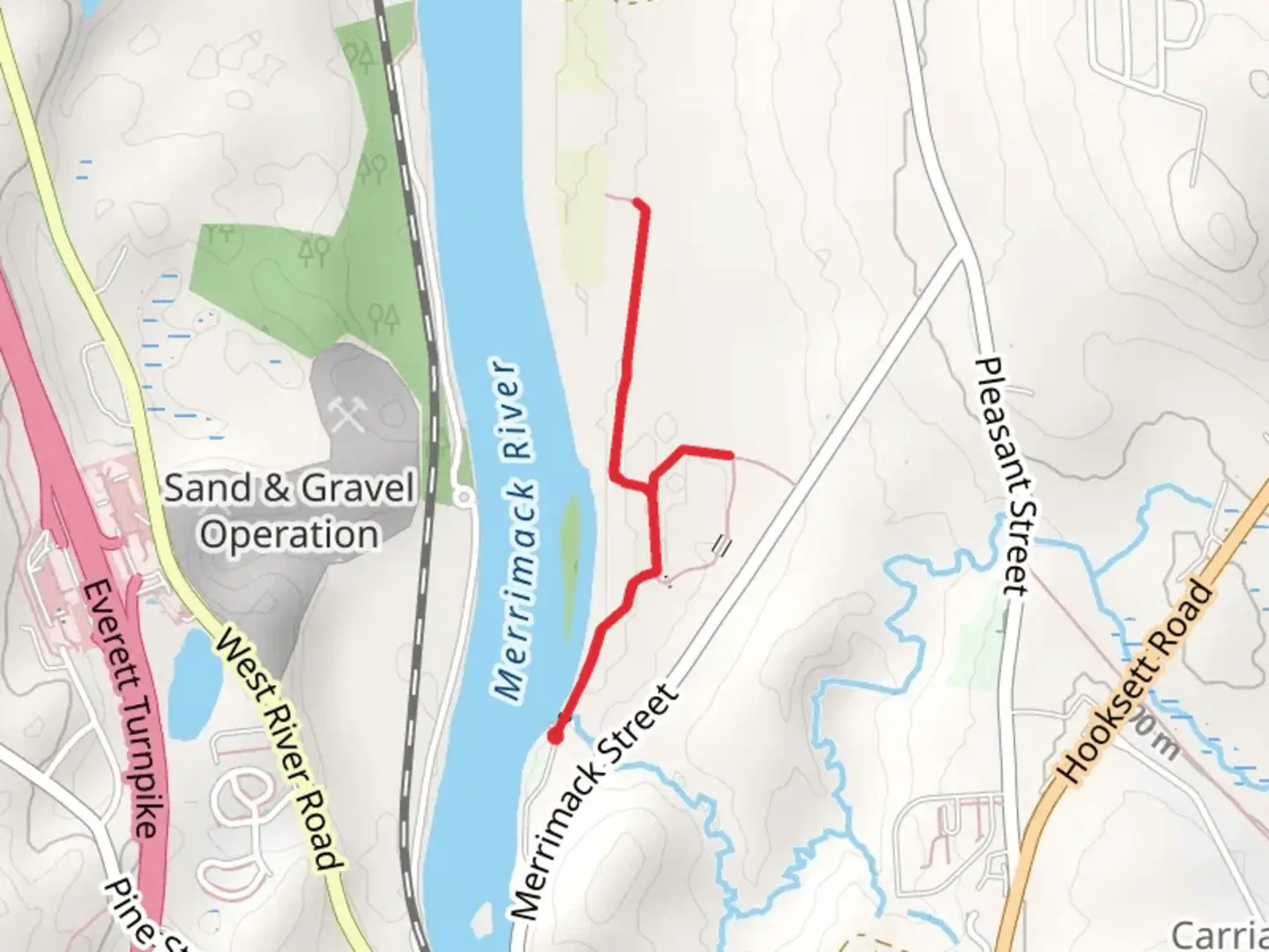 An image depicting the trail Hooksett Riverwalk Trail and its surrounding area.