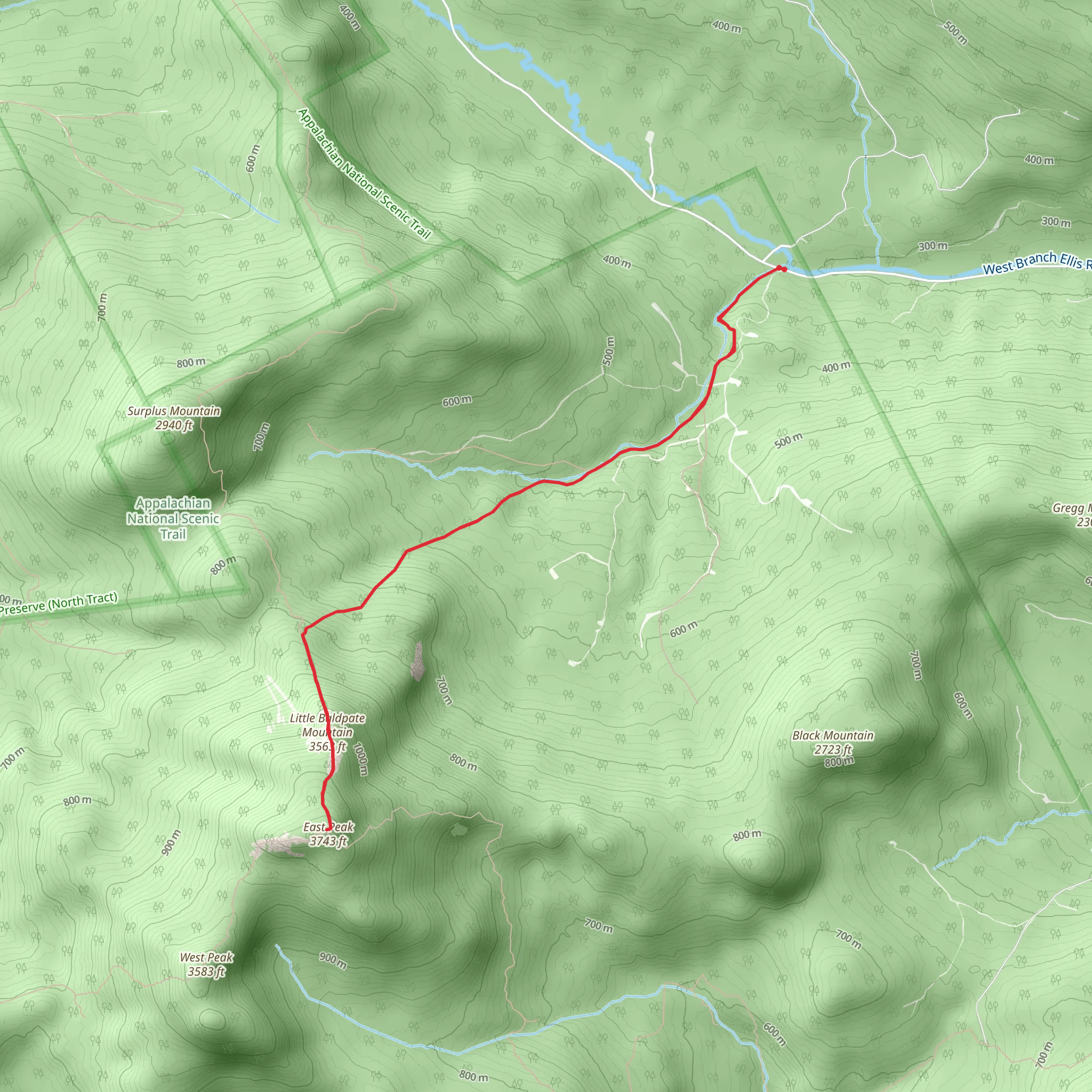 Little Baldpate and East Peak via Frye Brook mobile static map