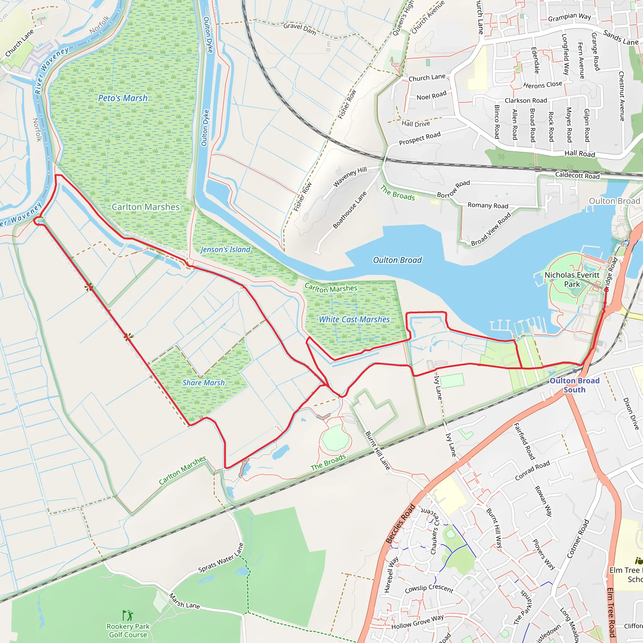 Oulton Broad and Carlton Marshes Loop mobile static map