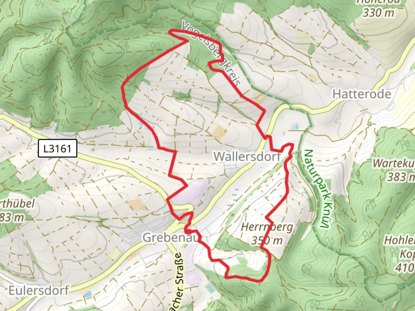 An image depicting the trail Gruendchentour - Red Loop and its surrounding area.