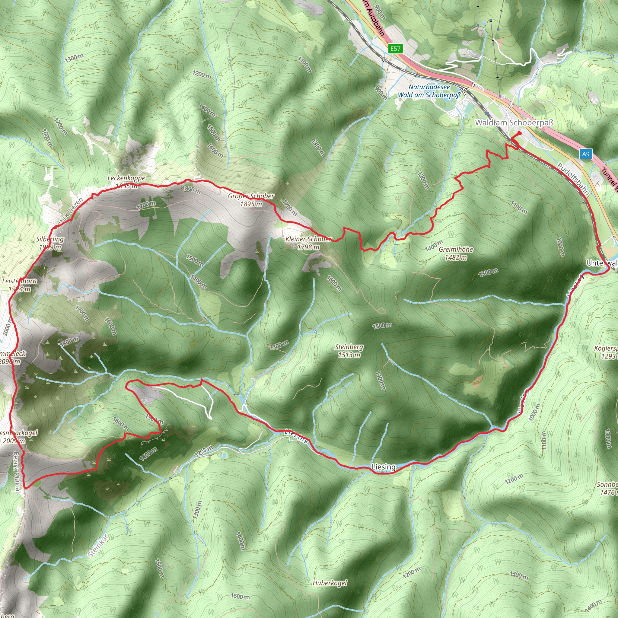 Wald am Schoberpaß to Großer Schober and Himmeleck mobile static map
