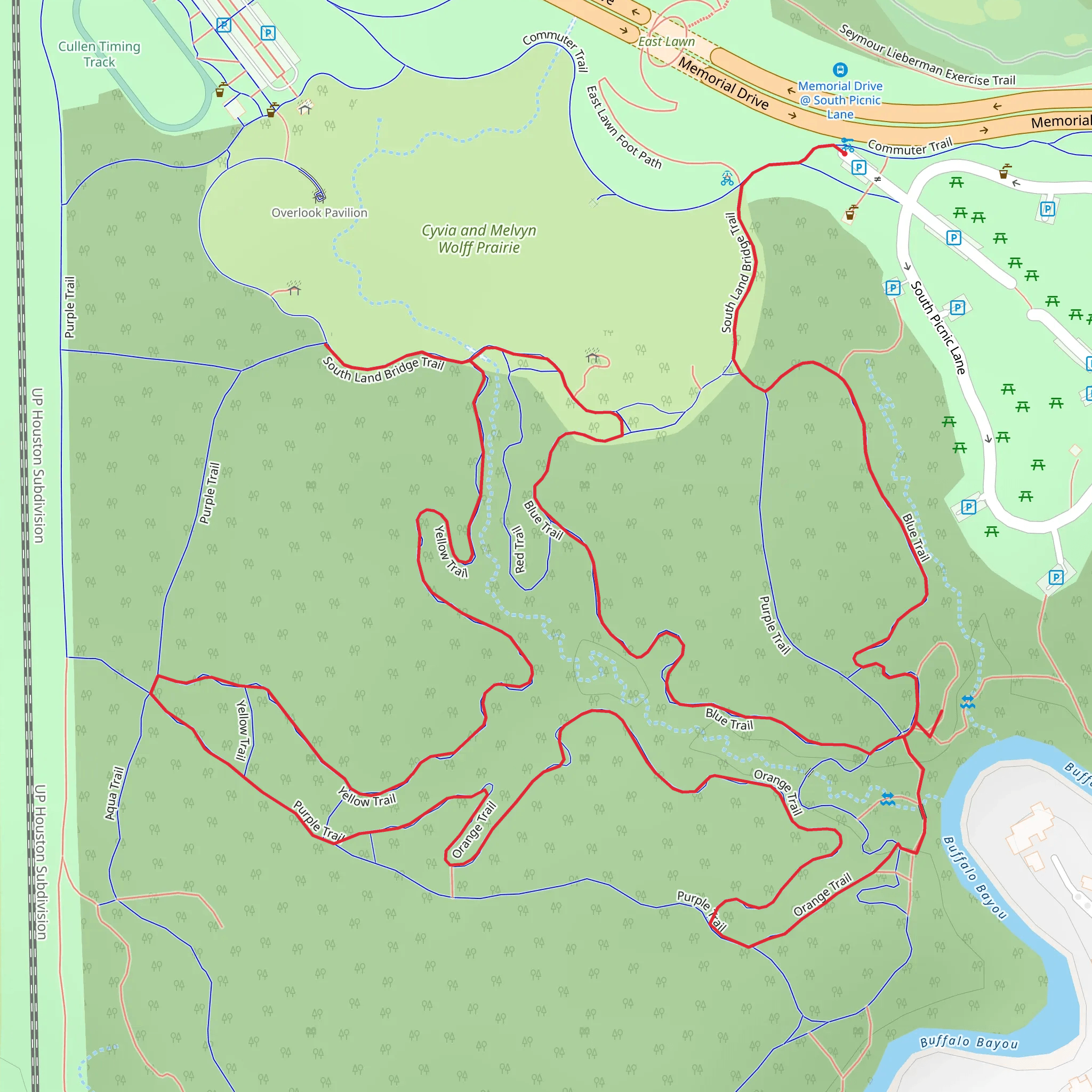 Memorial Park - Blue, Orange, and Red Loop Trail mobile static map