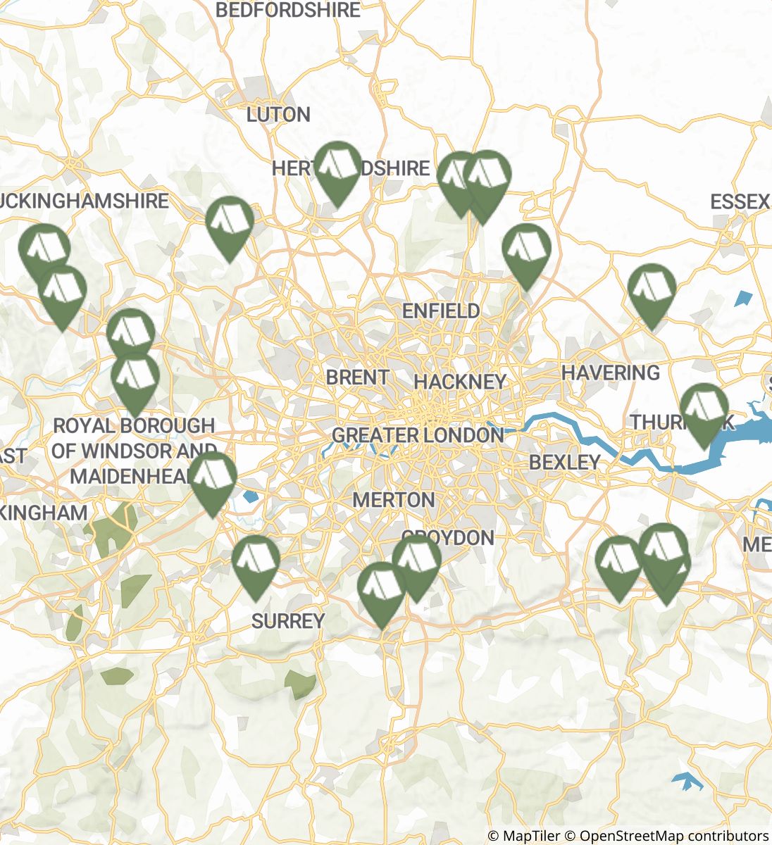 London Countryway England Campgrounds and Places to Stay