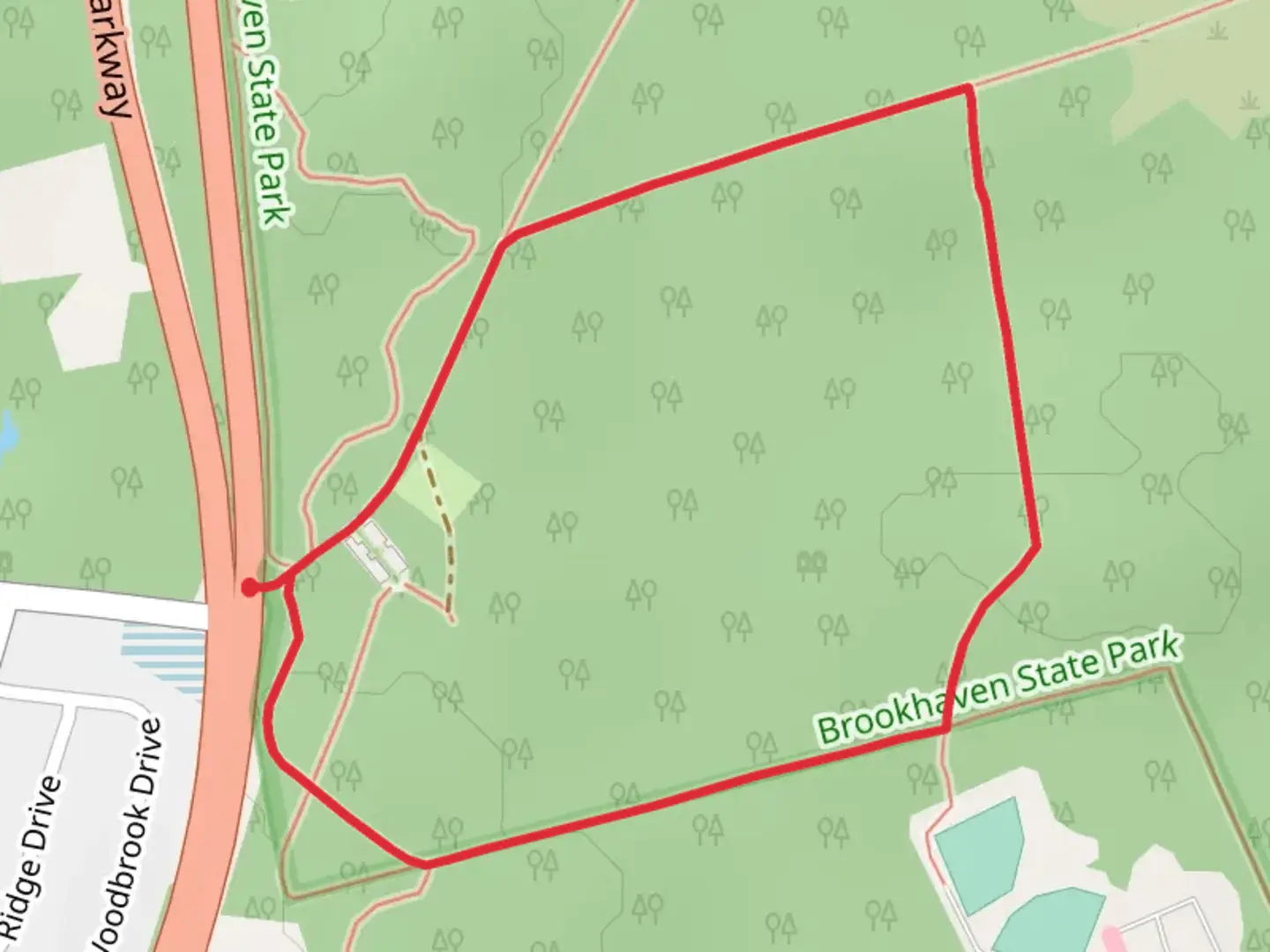 An image depicting the trail Wading River Road Loop and its surrounding area.