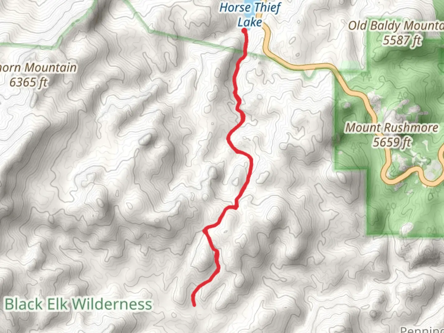 An image depicting the trail Horsethief 14 Trail and its surrounding area.