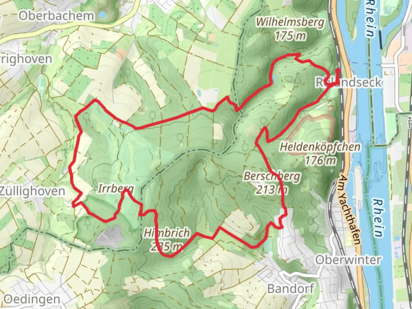 An image depicting the trail Himbrich via RheinBurgen Weg and its surrounding area.