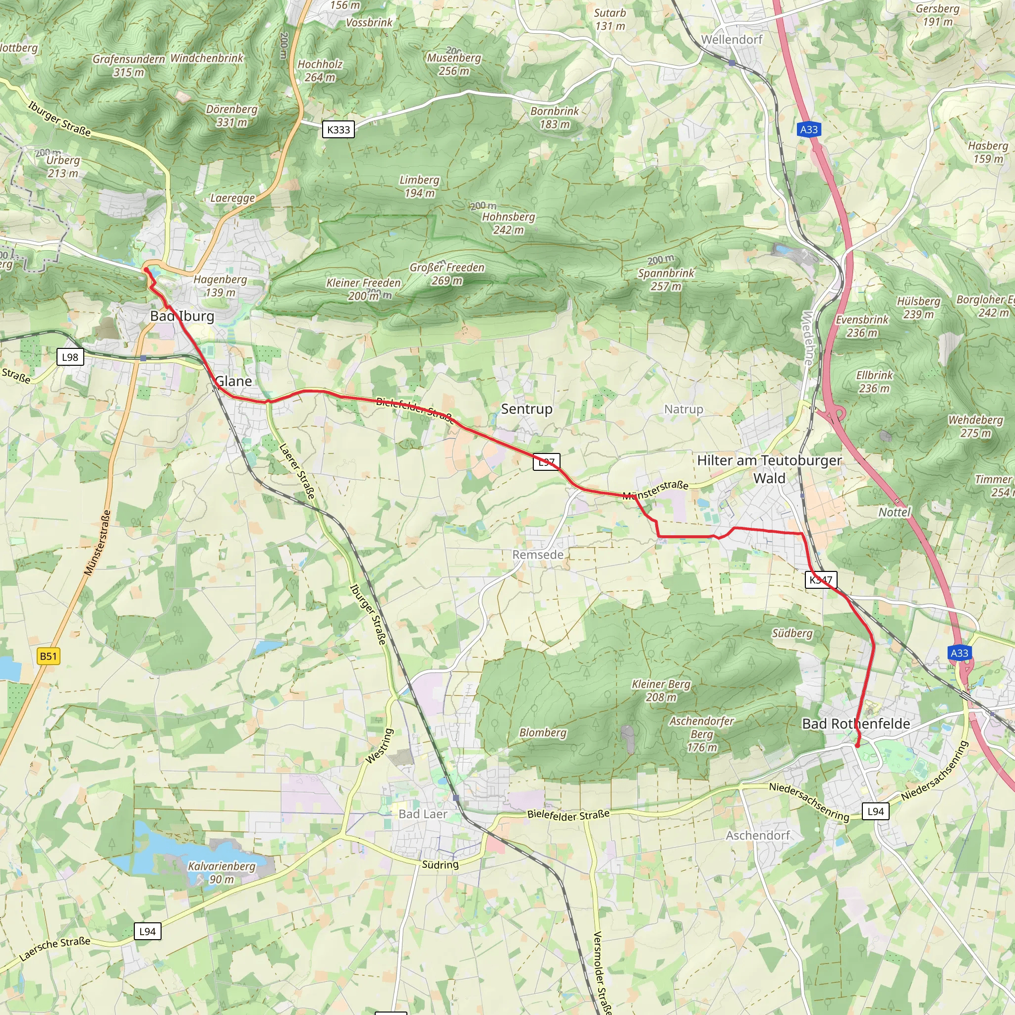 Kurpark to Charlottensee via Bielefelder Strasse mobile static map