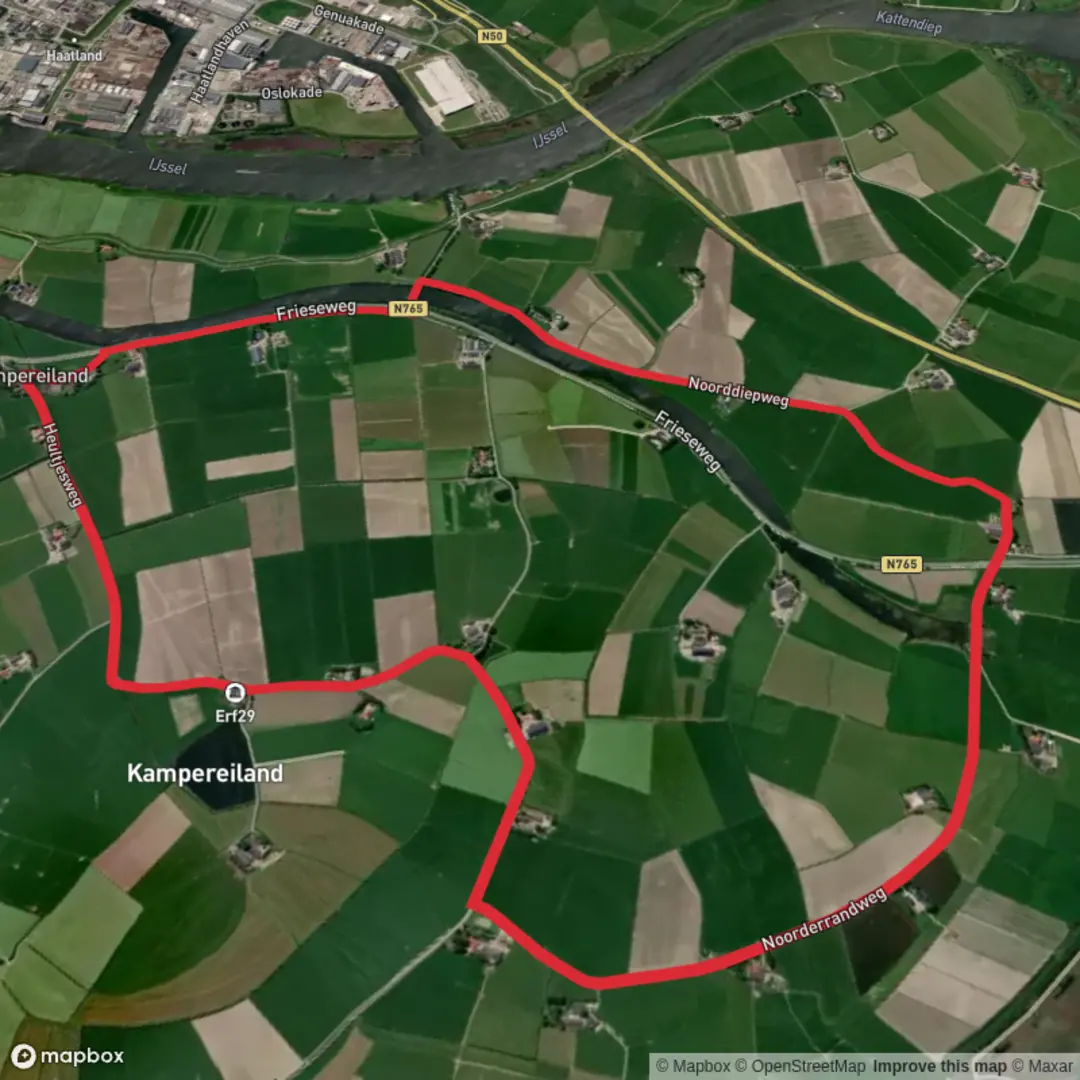 An image depicting the trail Kampereiland Loop and its surrounding area.