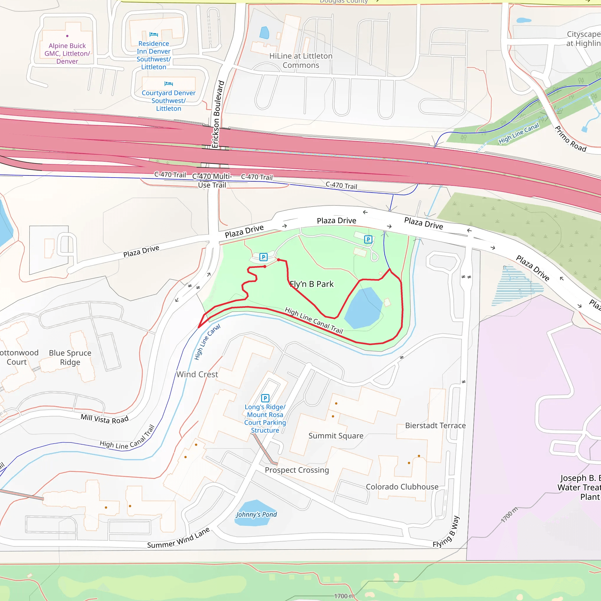 Fly'n B Park Loop viaHigh Line Canal Trail mobile static map