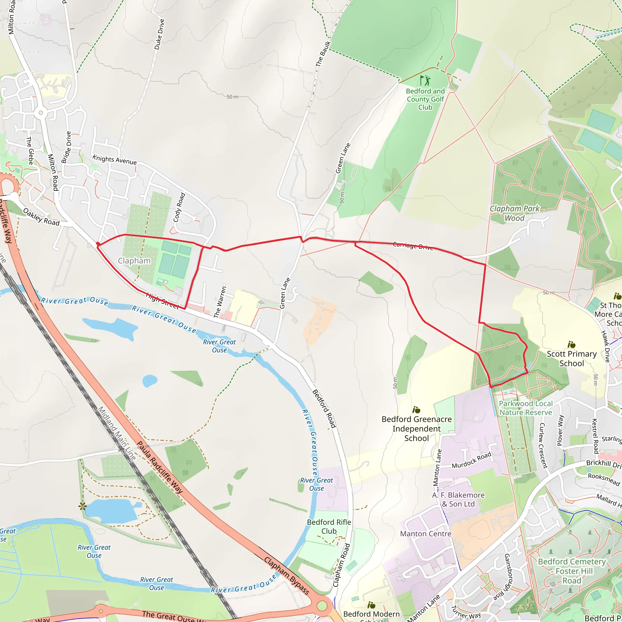 Clapham and Parkwood LNR via John Bunyan Trail mobile static map