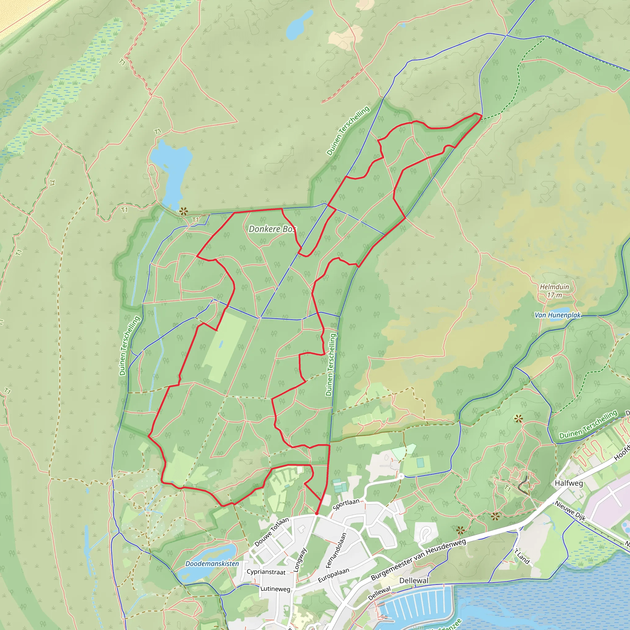 Duinen Terschelling and Donkere Bos Loop mobile static map