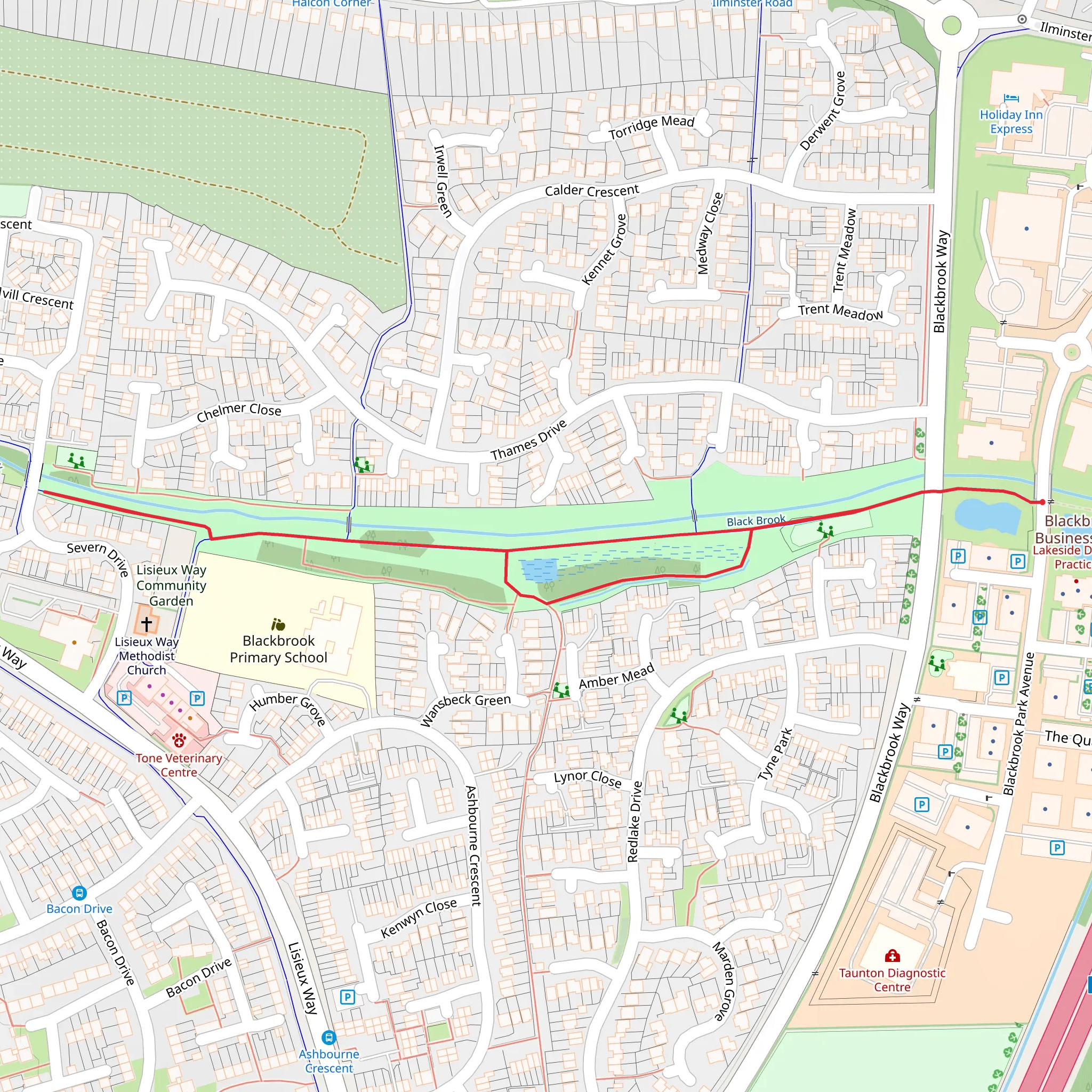 Black Brook Streamside Walk - Taunton mobile static map