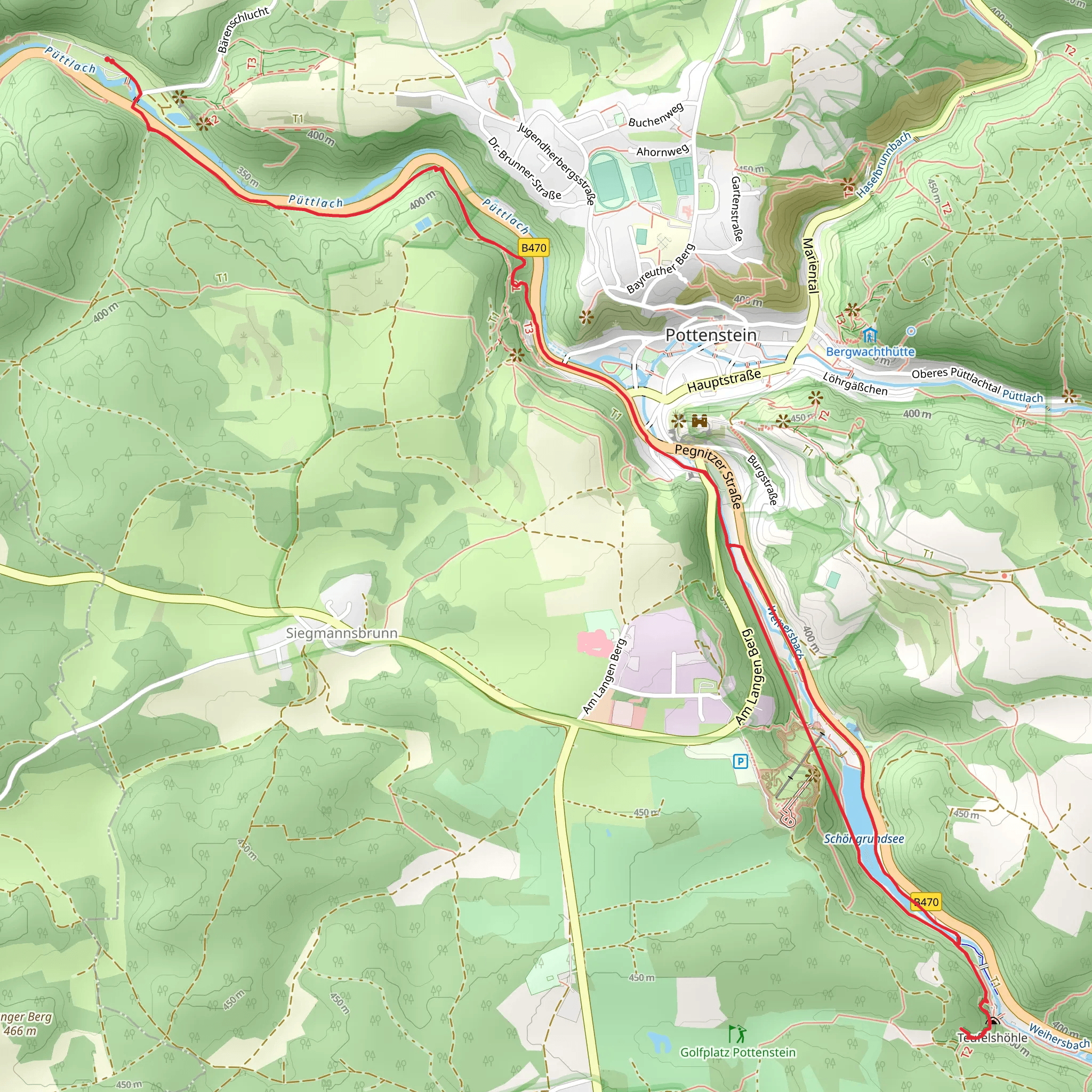 Devil's Cave, Teufelshohle and Schongrundsee Walk mobile static map