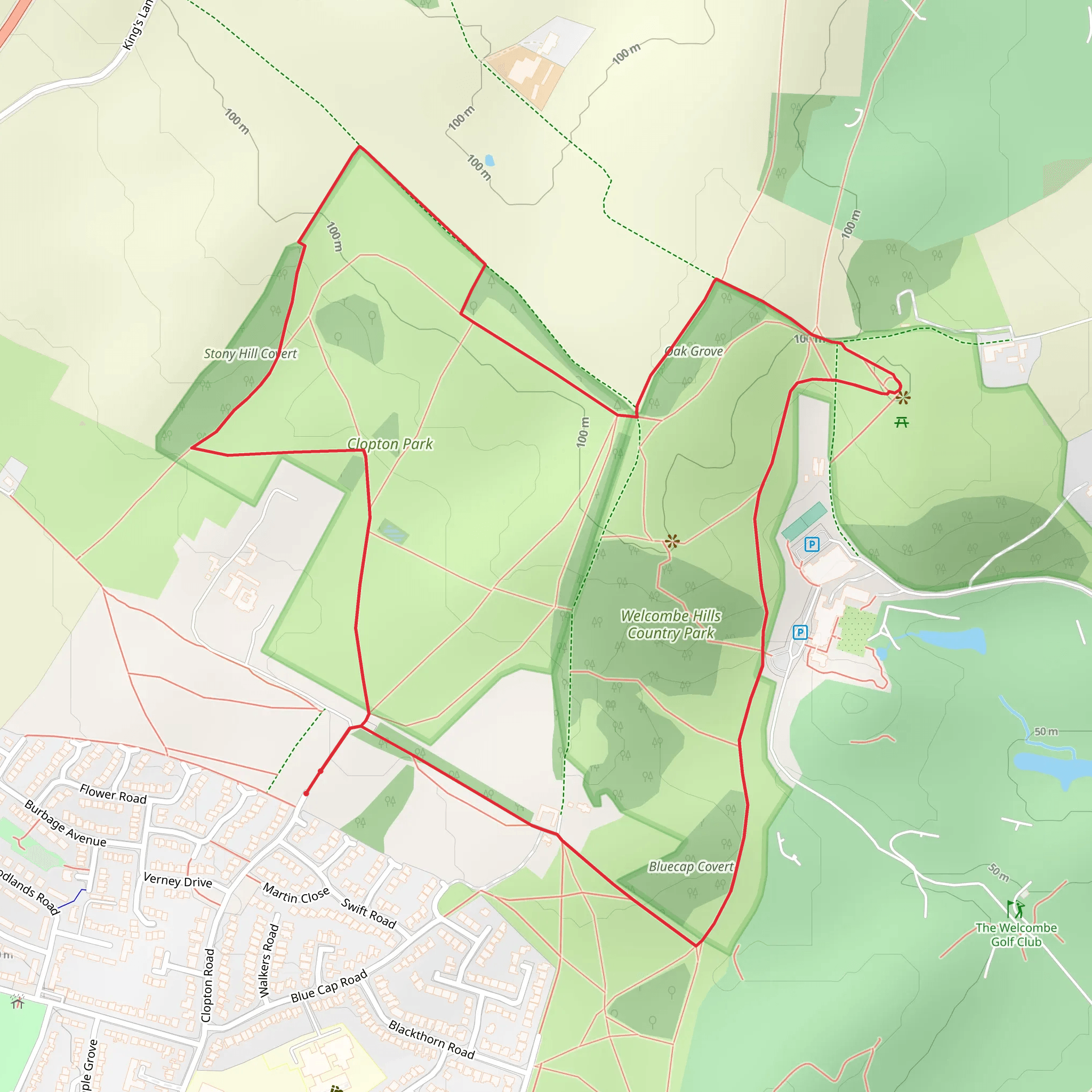 Stony Hill Covert and Welcombe Hills Country Park Loop mobile static map