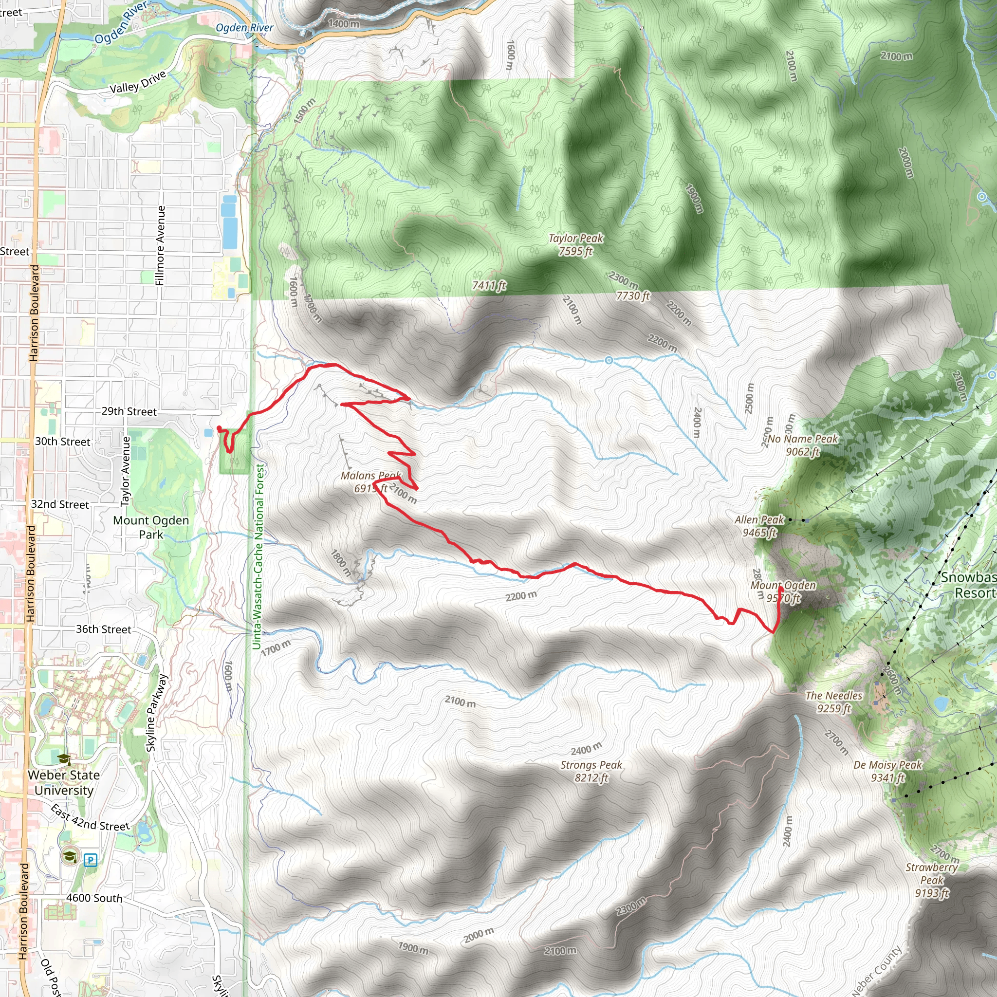 Malans Peak and Mount Ogden via Malans Basin Trail mobile static map