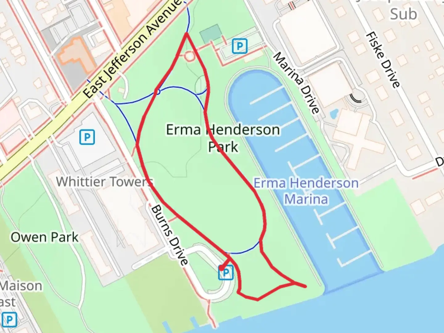 An image depicting the trail Erma Henderson Park Loop and its surrounding area.