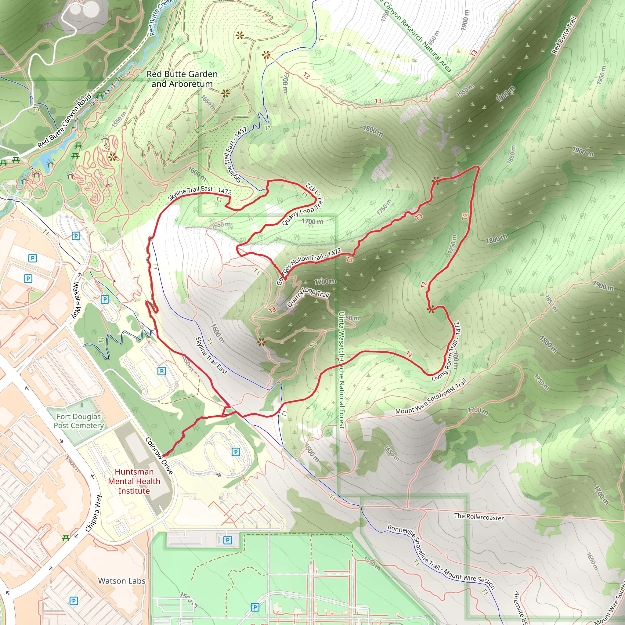 Skyline Trail East and Living Room Trail mobile static map