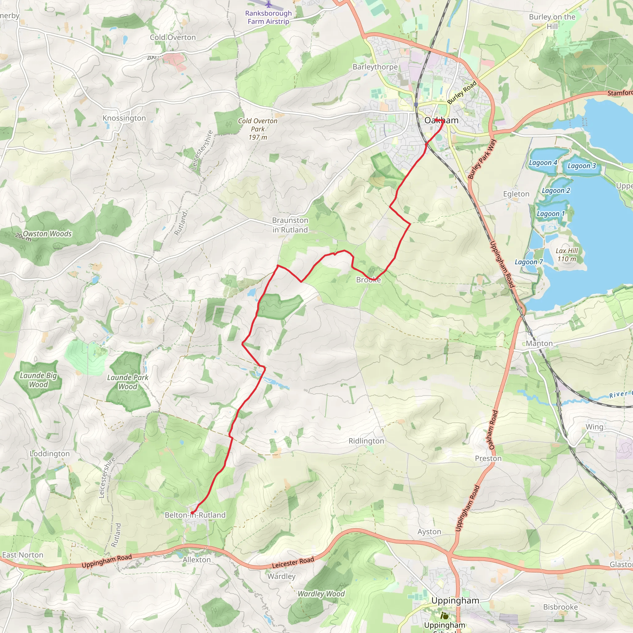 Belton-in- Rutland to Oakham Walk via Macmillan Way mobile static map