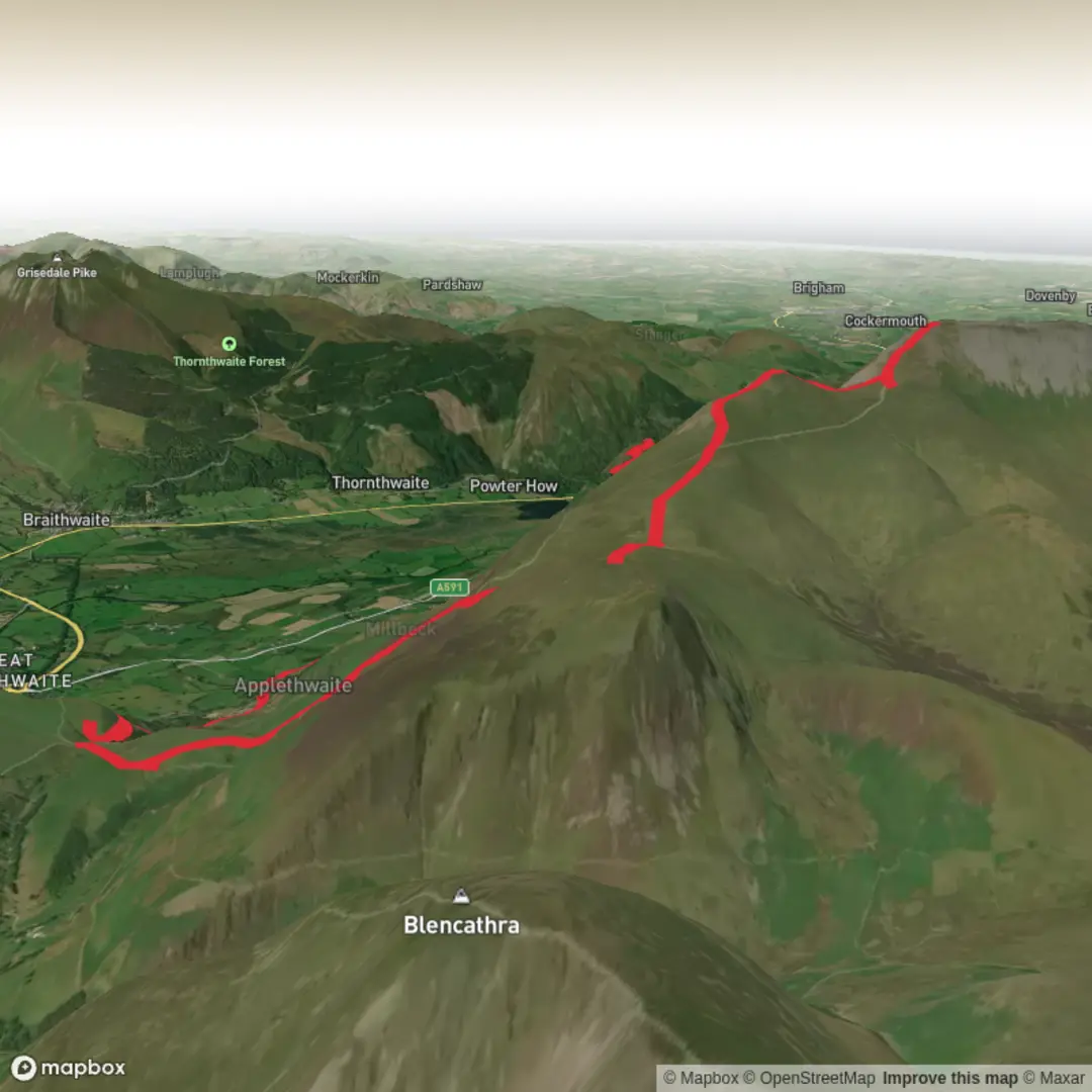 An image depicting the trail Lonscale Fell, Carl Side, Dodd and Skiddaw Loop and its surrounding area.