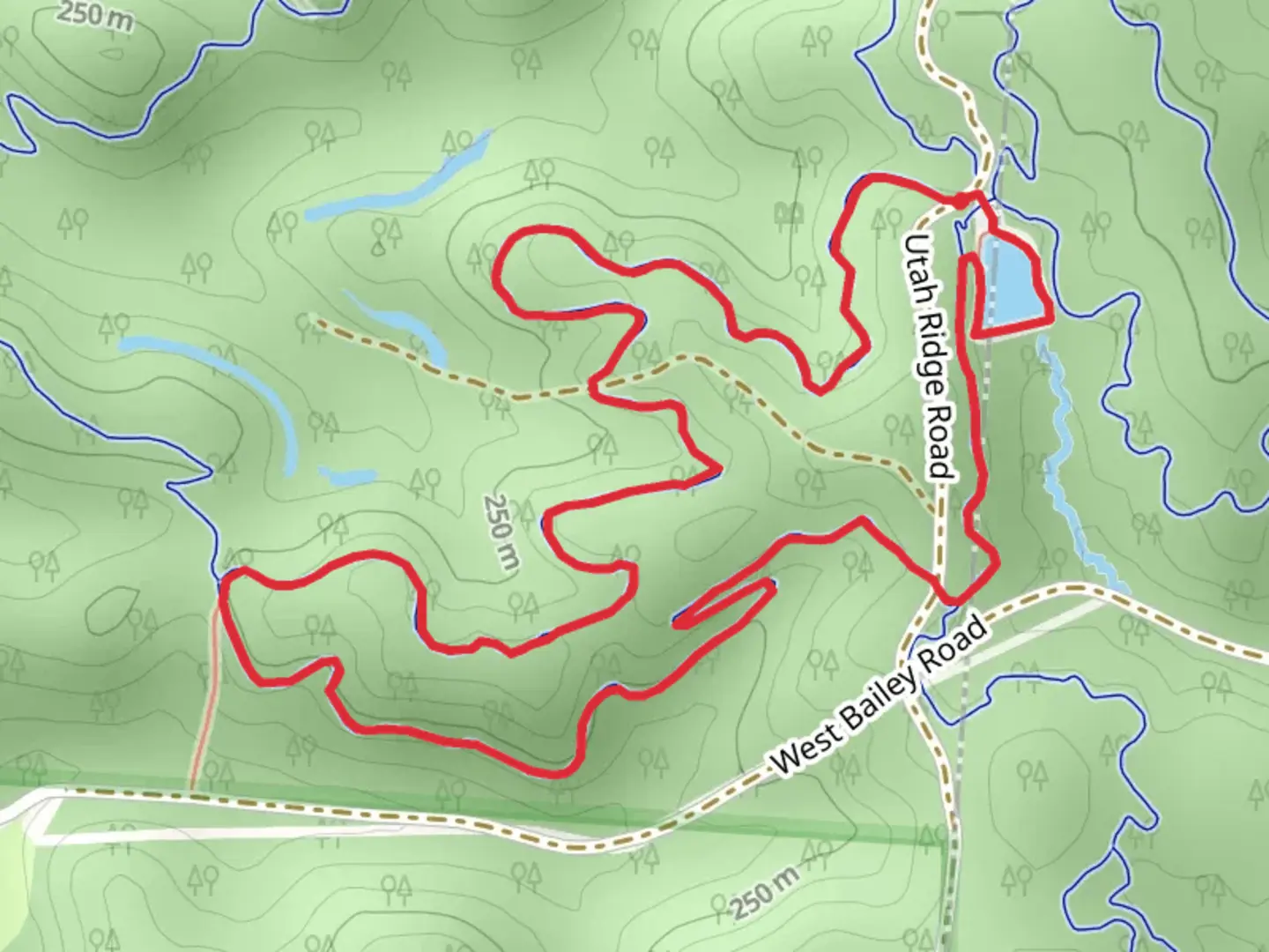 An image depicting the trail Holler Collar and Utah Ridge Pond Loop Trail and its surrounding area.