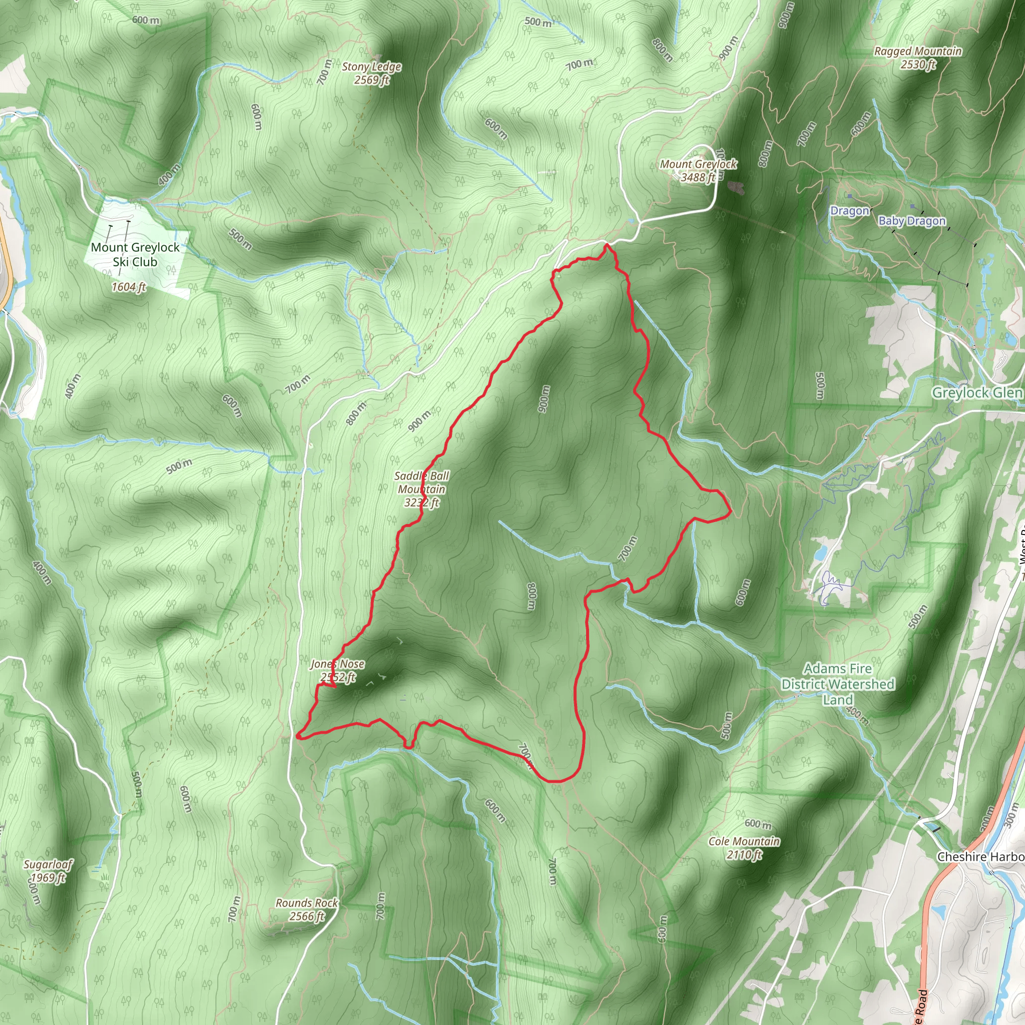 Jones Nose and Saddle Ball Mountain Loop mobile static map