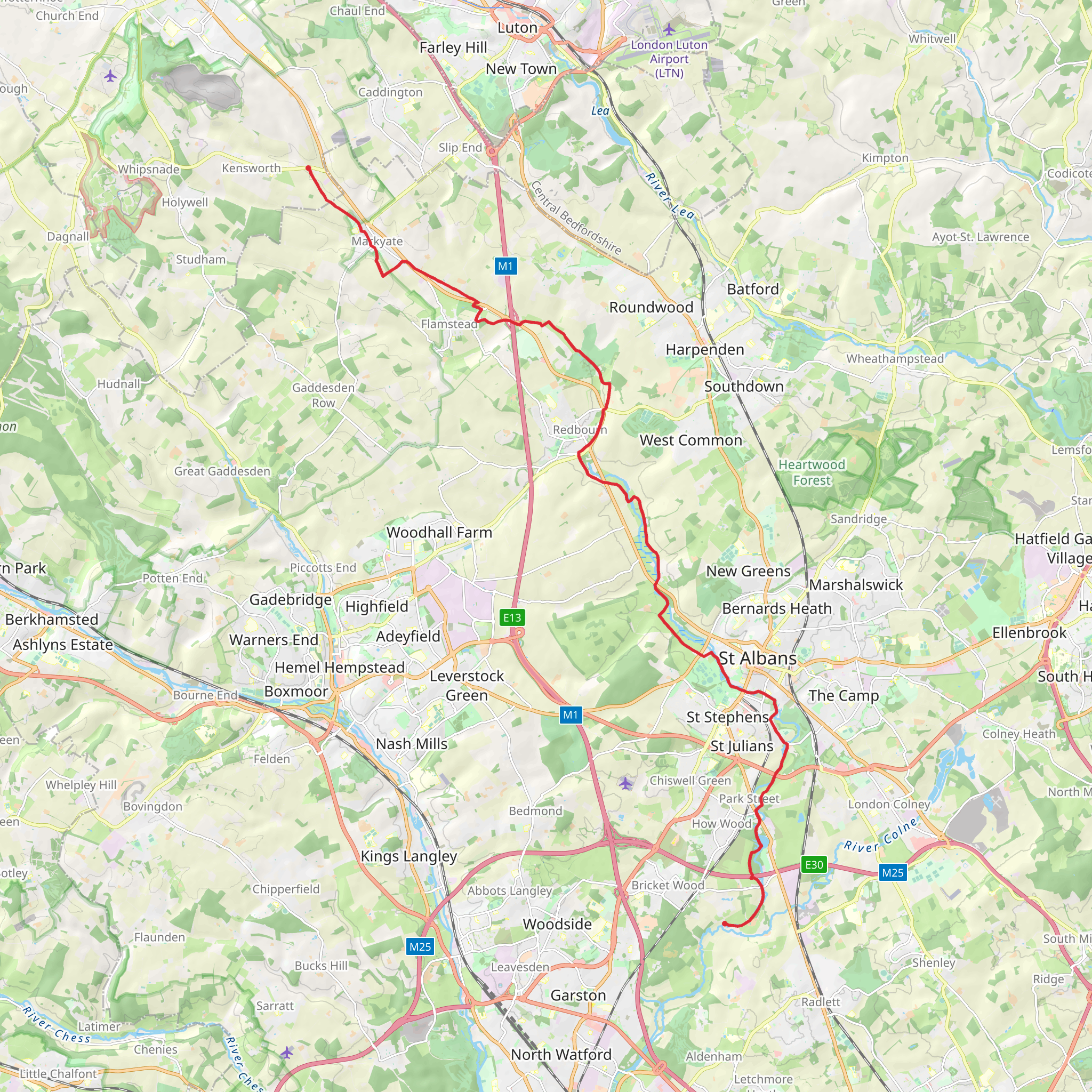Kensworth to Bricket Wood Walk mobile static map