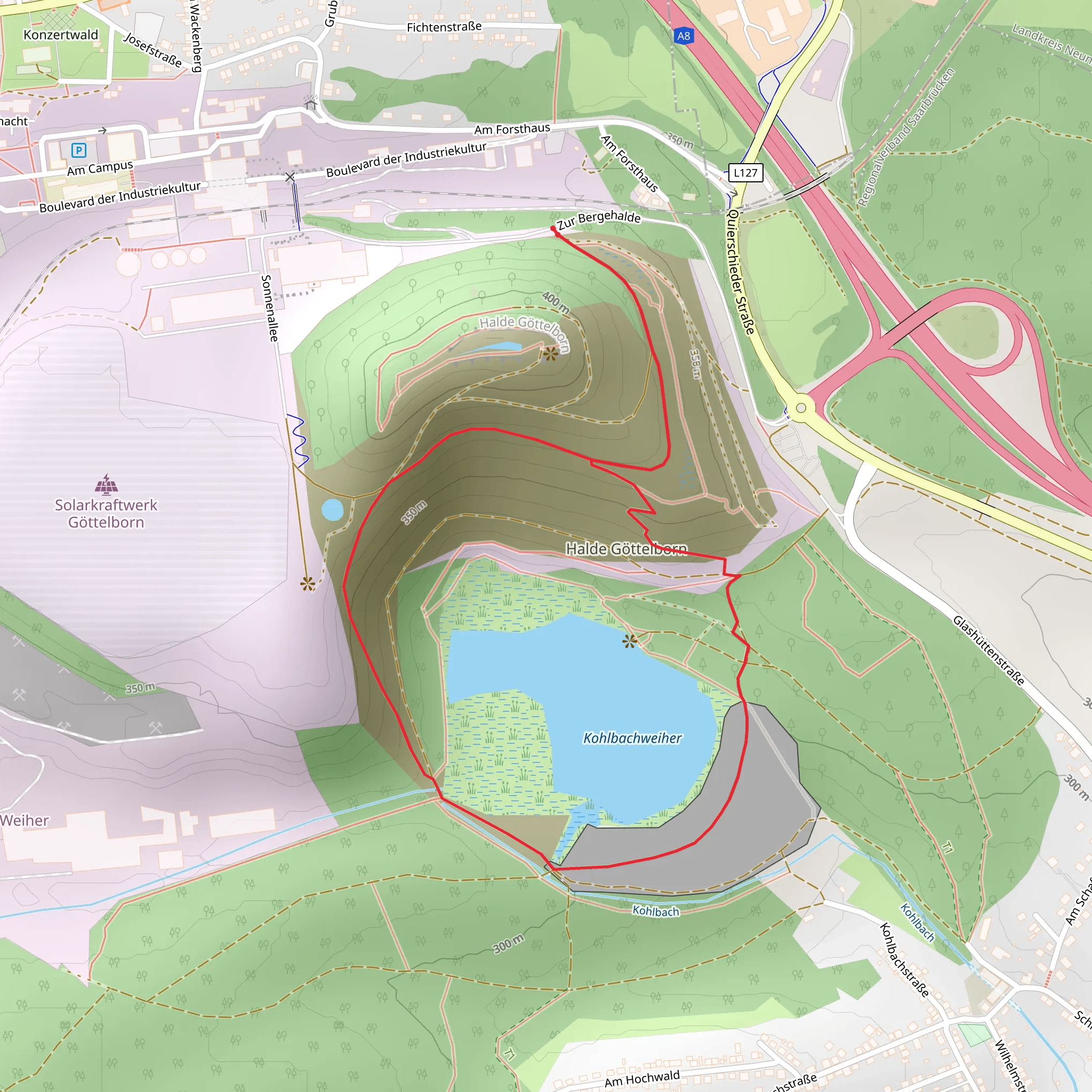 Kohlbachweiher Loop via Haldenrundweg mobile static map
