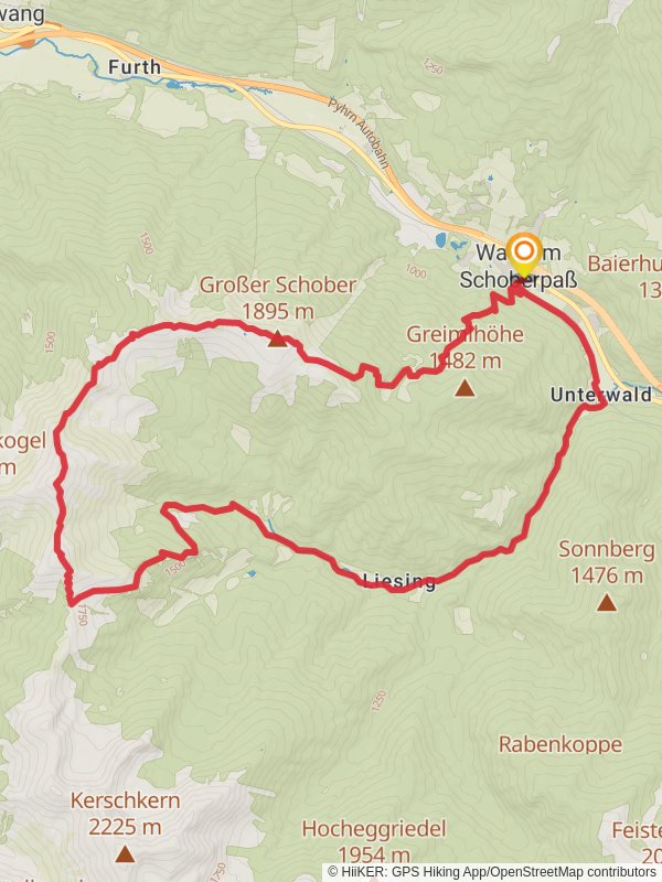 Wald am Schoberpaß to Großer Schober and Himmeleck mobile static map